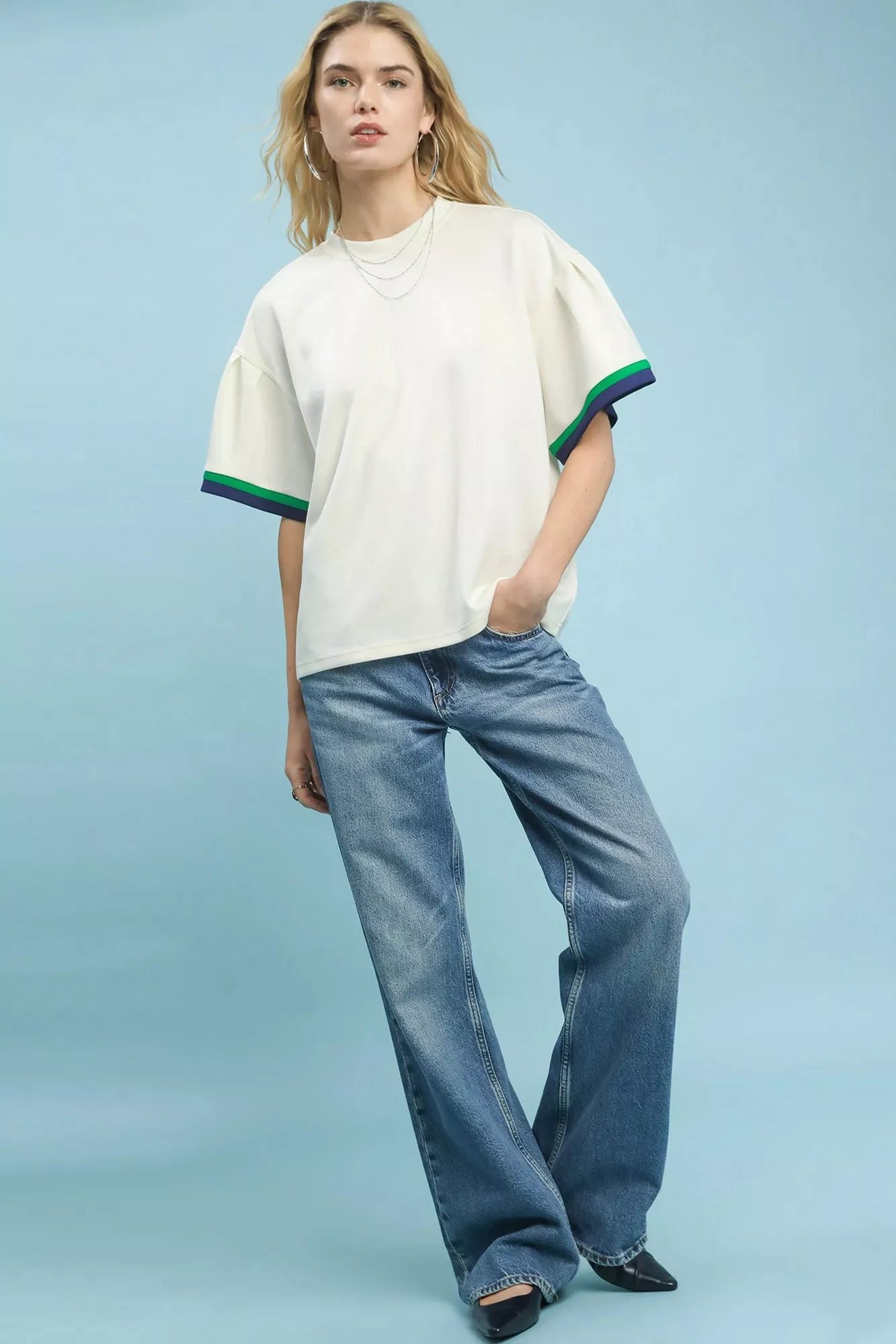Umgee Contrast Trim Bell Sleeve Top - Image 5