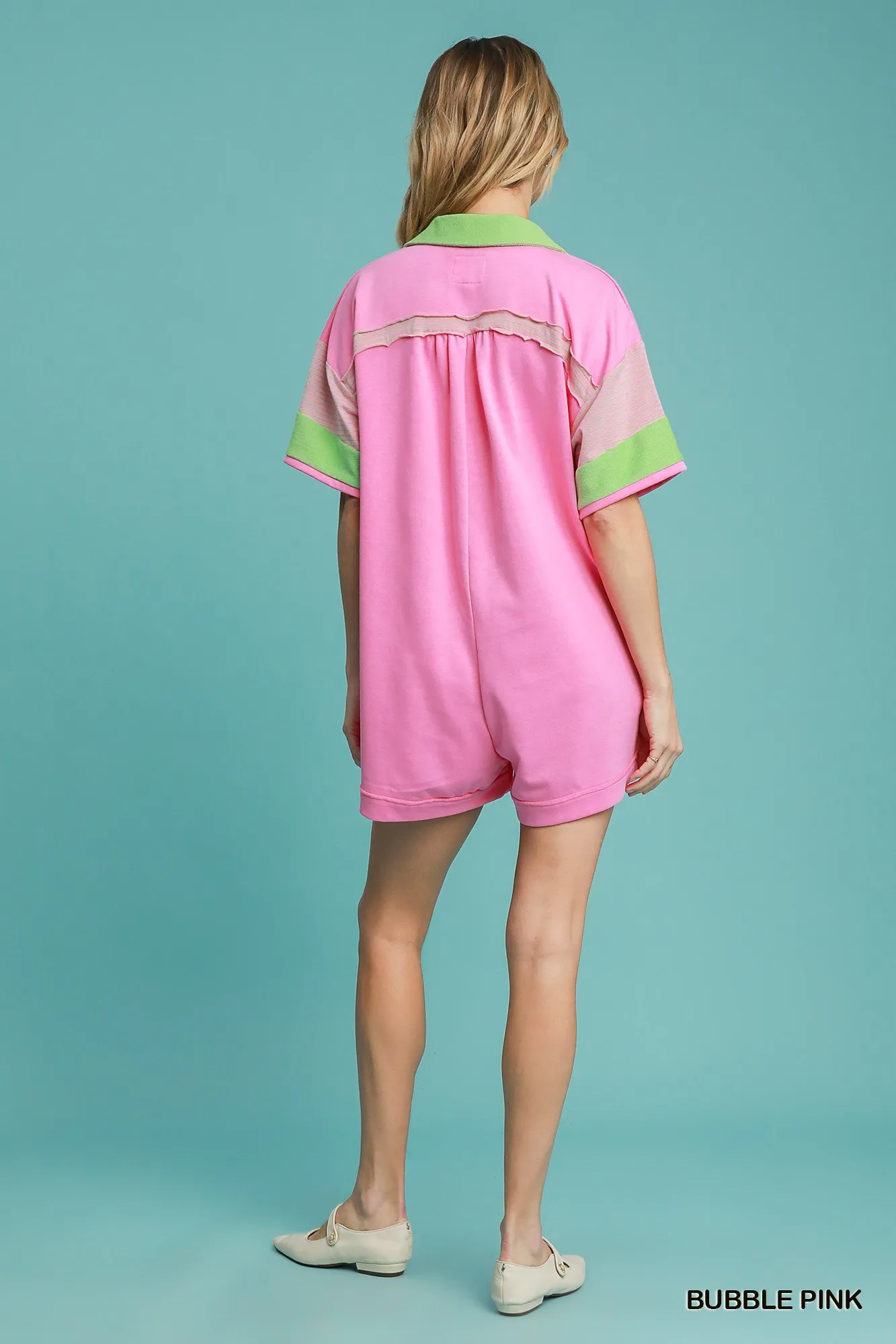 Umgee Contrast Trim Button Front Romper - Image 4