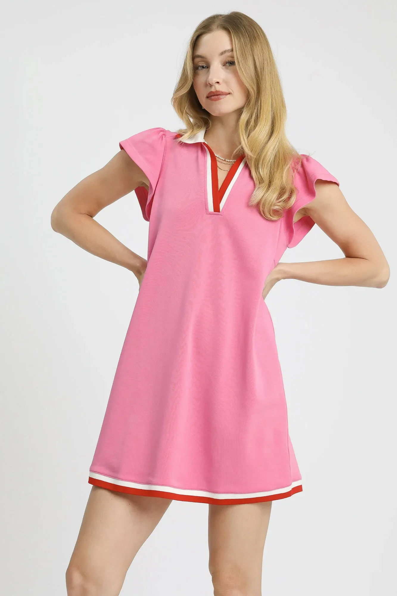 Umgee Contrast Trim Cap Sleeve Mini Dress