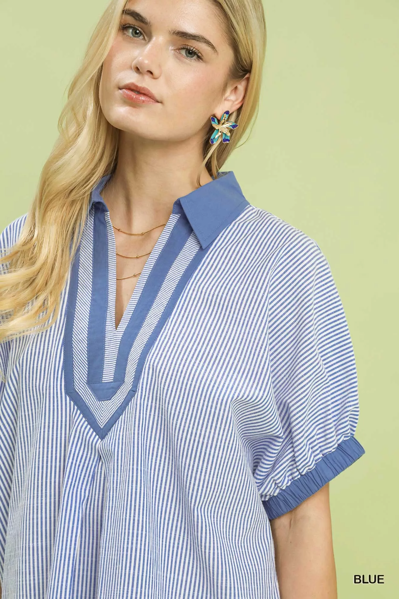 Umgee Contrast Trim Popover Stripe Top - Image 5