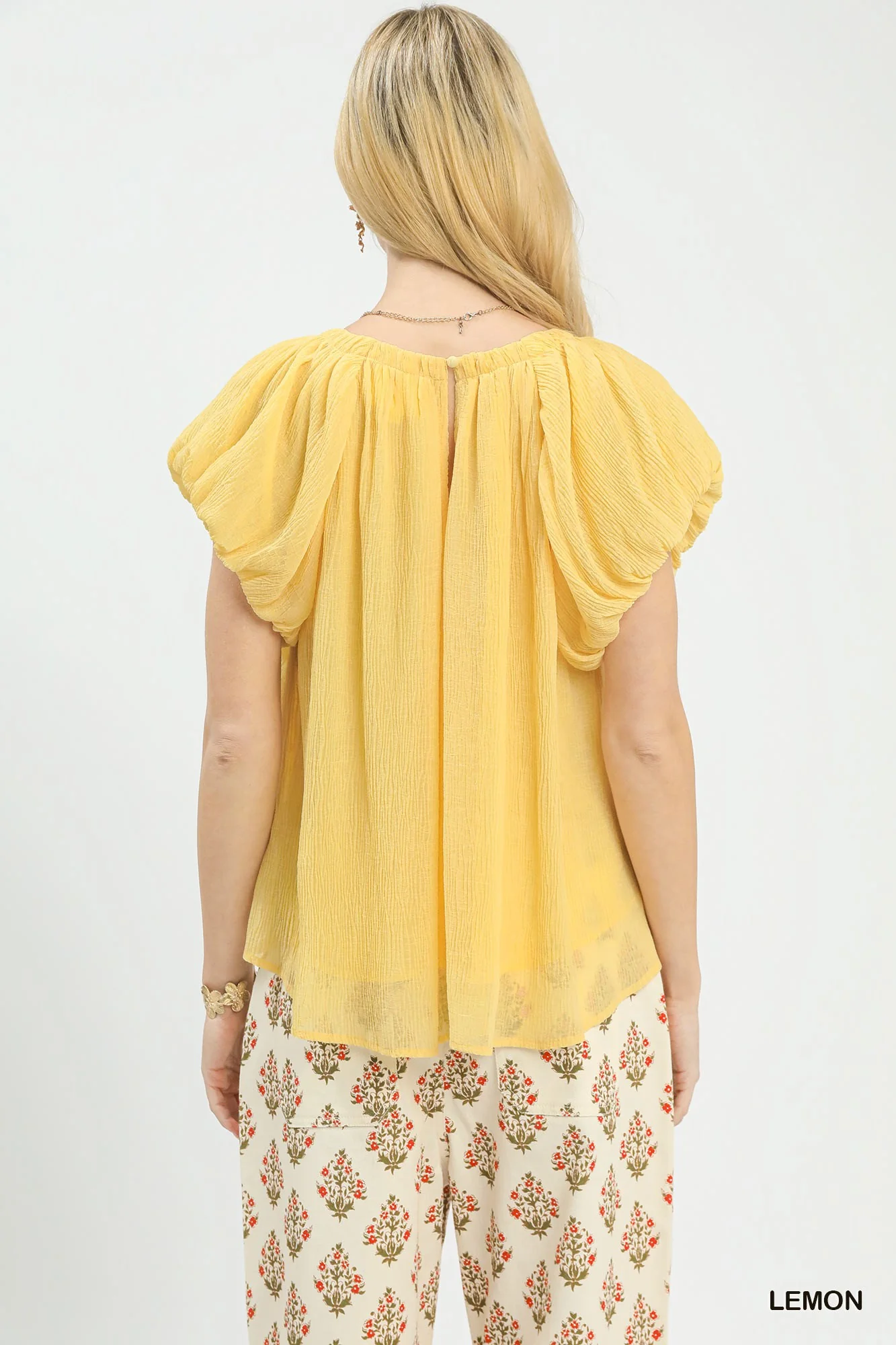 Umgee Crinkle Flutter Sleeve Peasant Top - Image 3