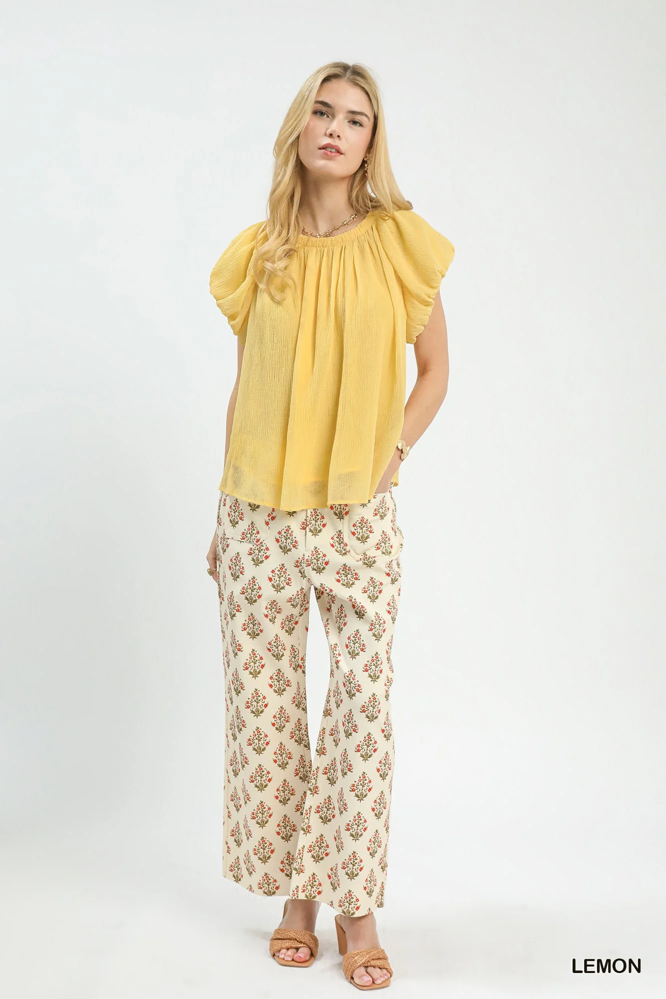 Umgee Crinkle Flutter Sleeve Peasant Top - Image 4