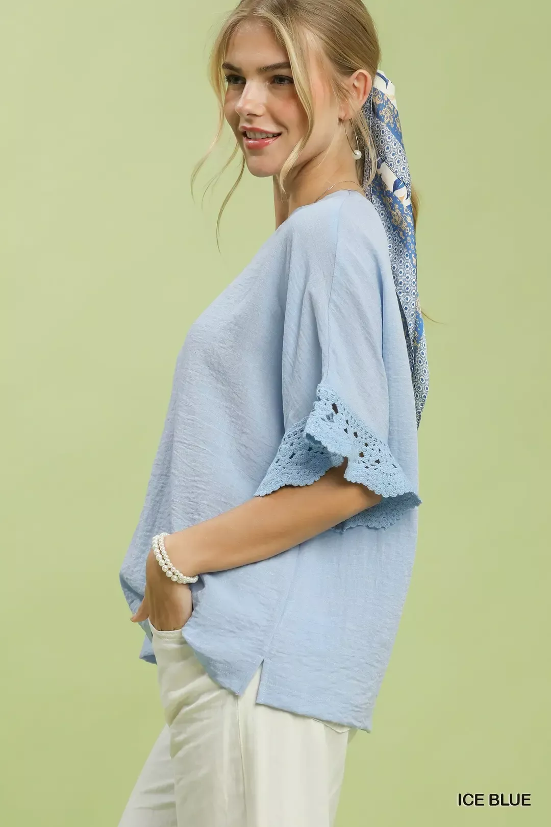Umgee Crochet Trim Flutter Sleeve Top - Image 2