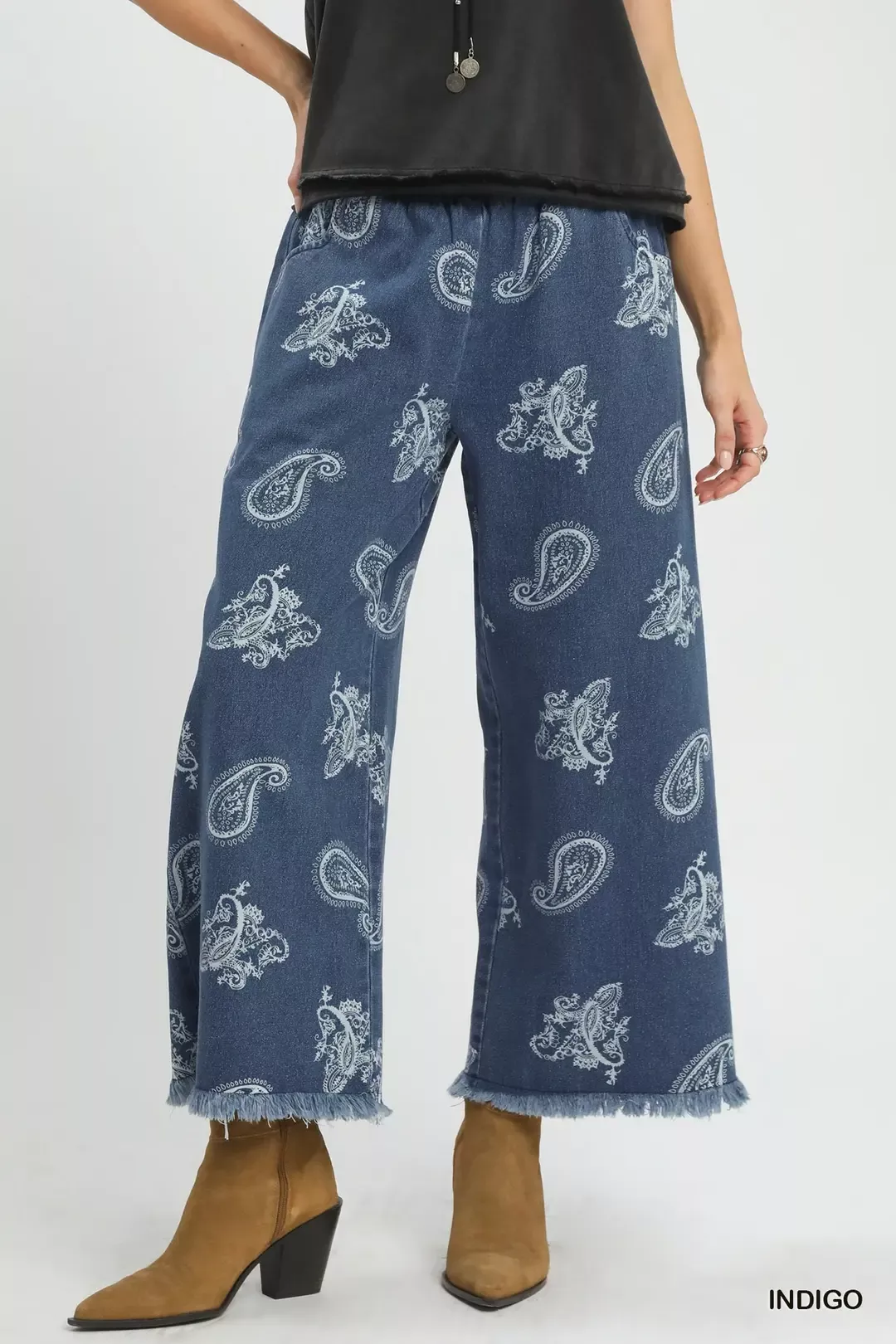 Umgee Denim Paisley Wide-Leg Pants