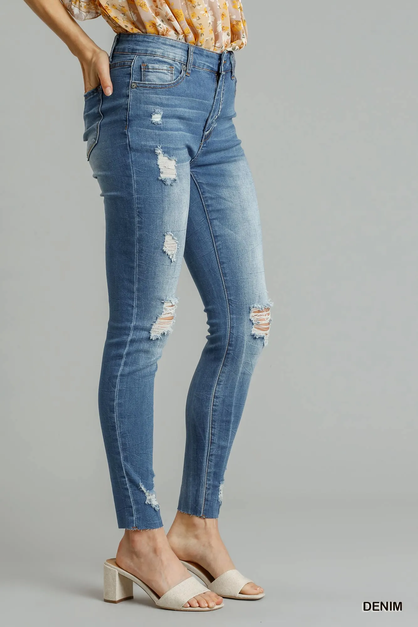 Umgee Distressed Skinny Jeans with Edge Detail - Image 3