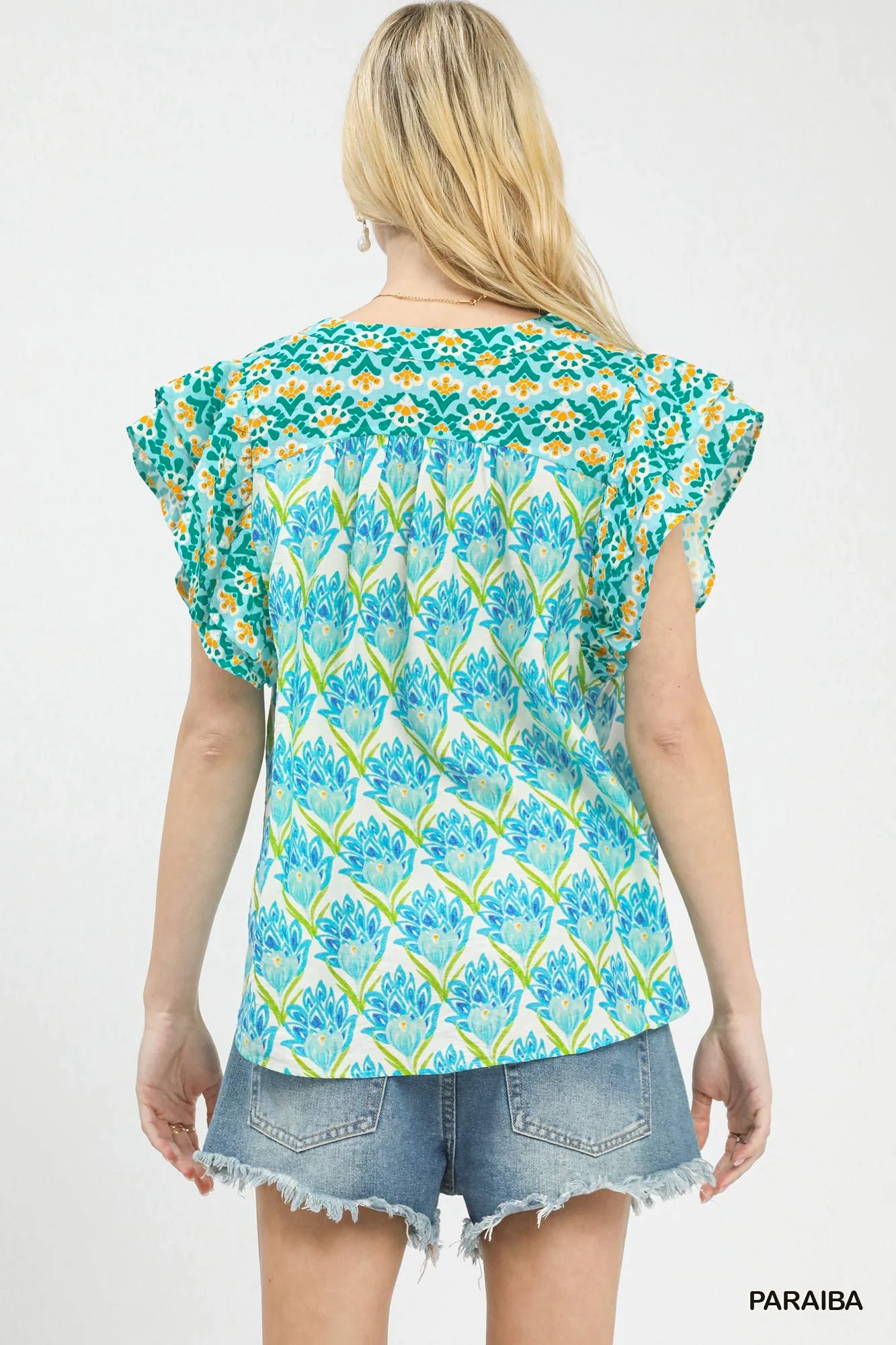 Umgee Double Frill Sleeve Floral Blouse - Image 3