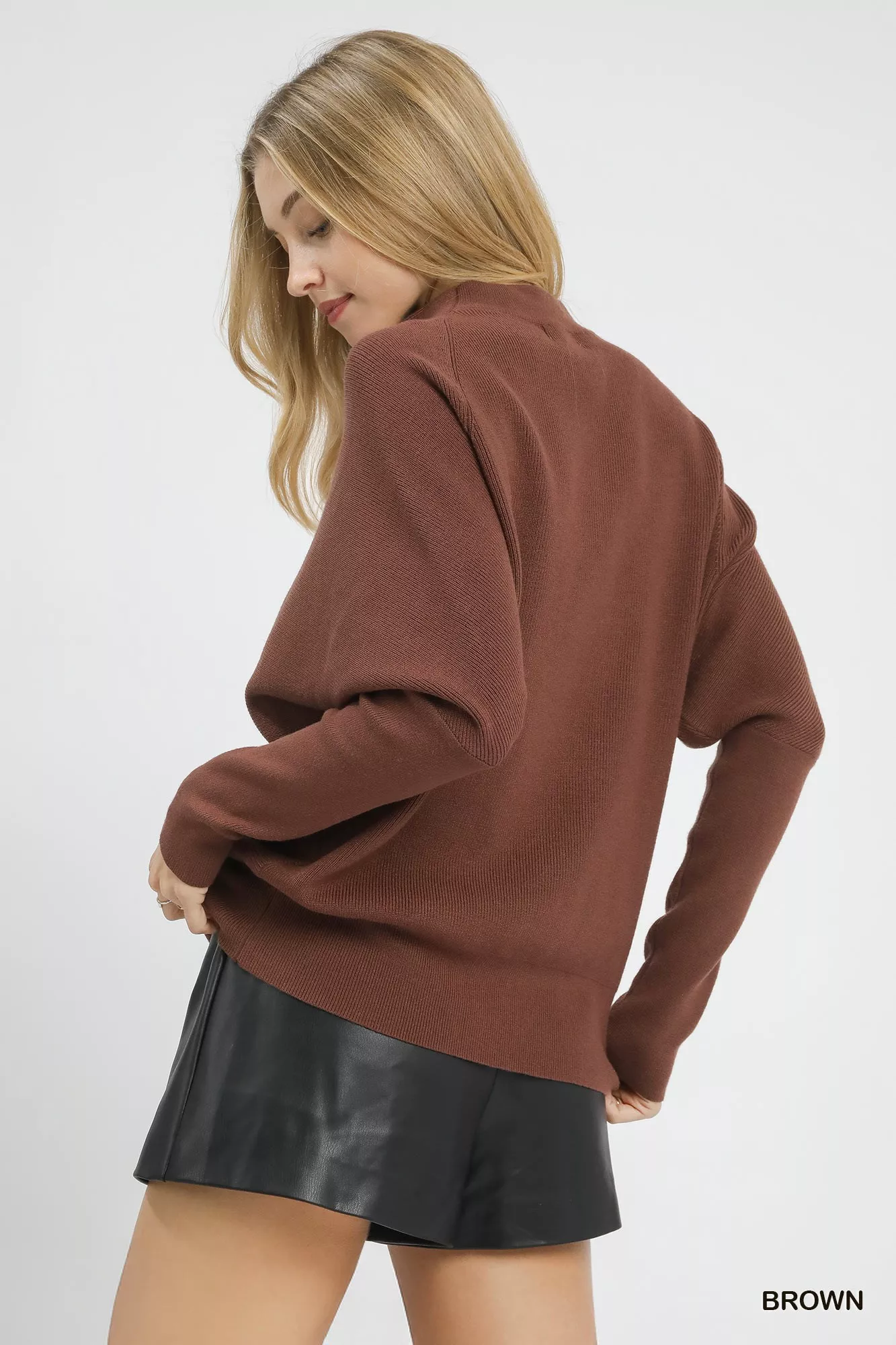 Umgee Draped Turtleneck Long Sleeve Knit Top - Image 4