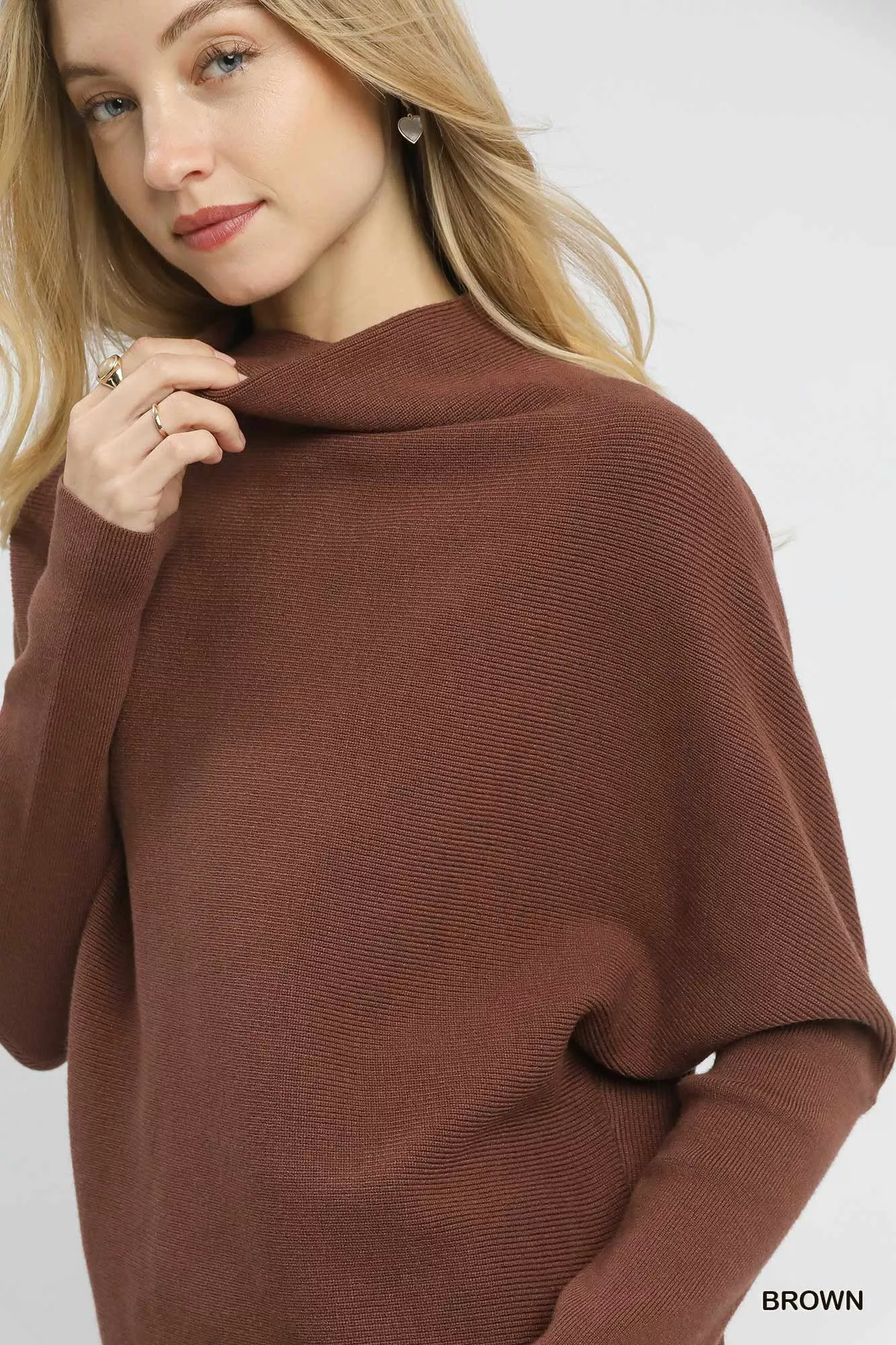 Umgee Draped Turtleneck Long Sleeve Knit Top - Image 6