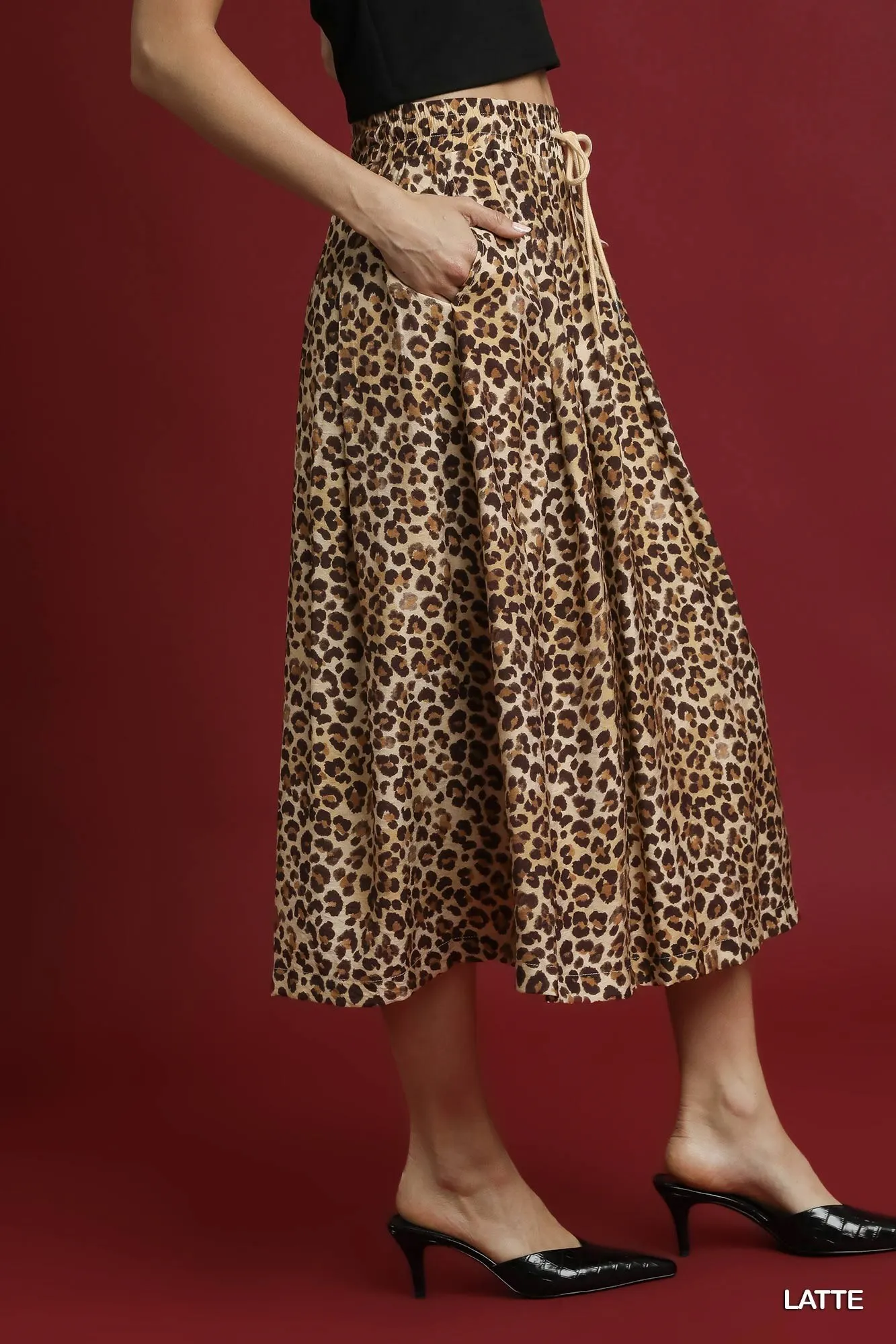 Umgee Drawstring Leopard Midi Skirt - Image 3