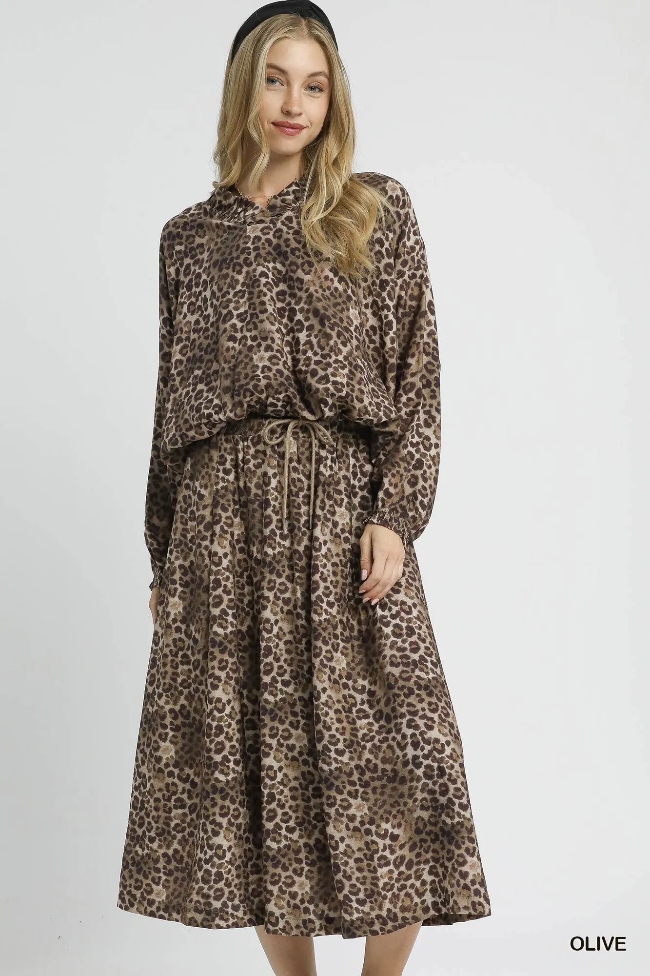 Umgee Drawstring Leopard Midi Skirt - Image 6