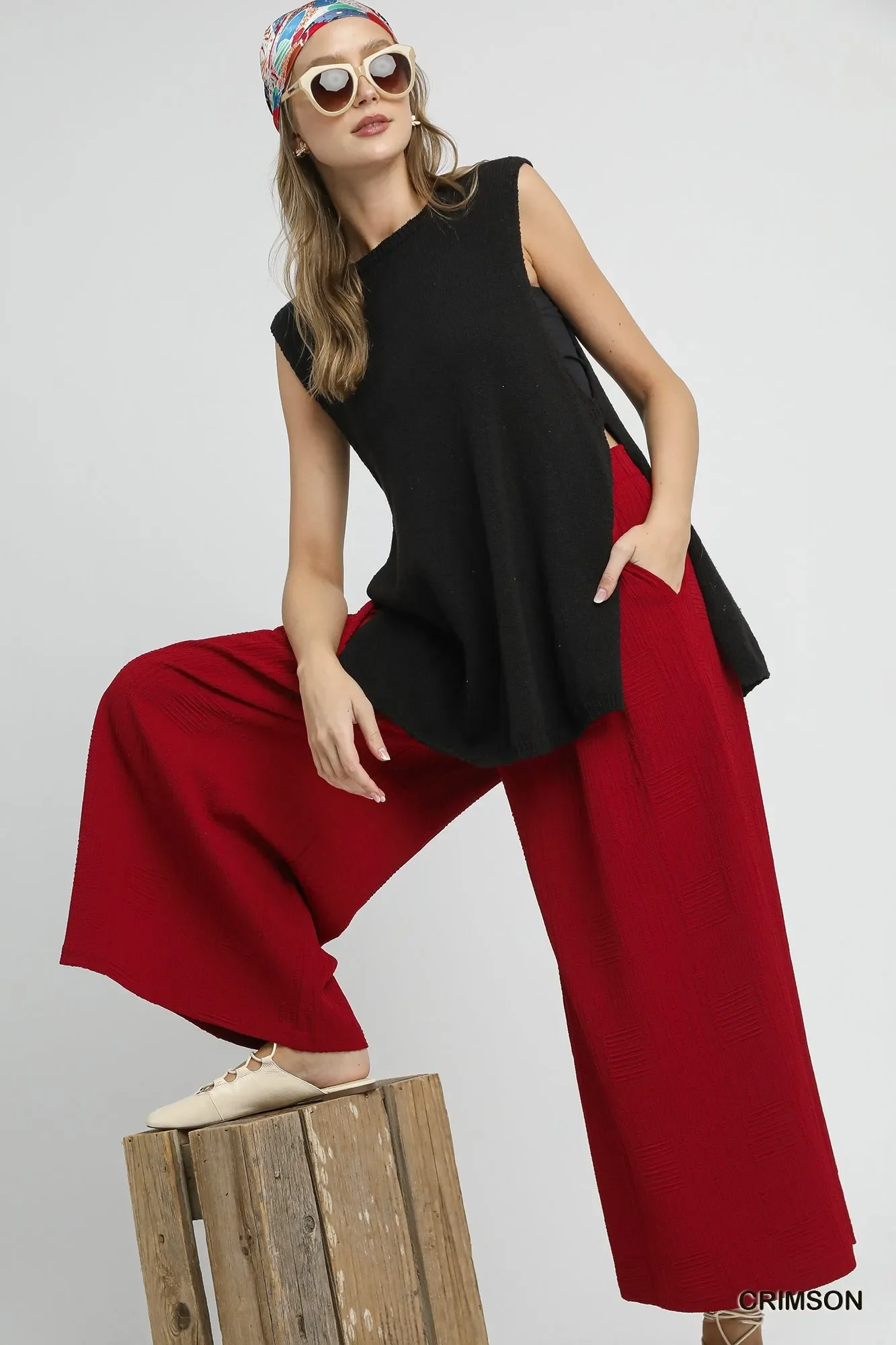 Umgee Elastic Waist Wide Leg Pants - Image 3