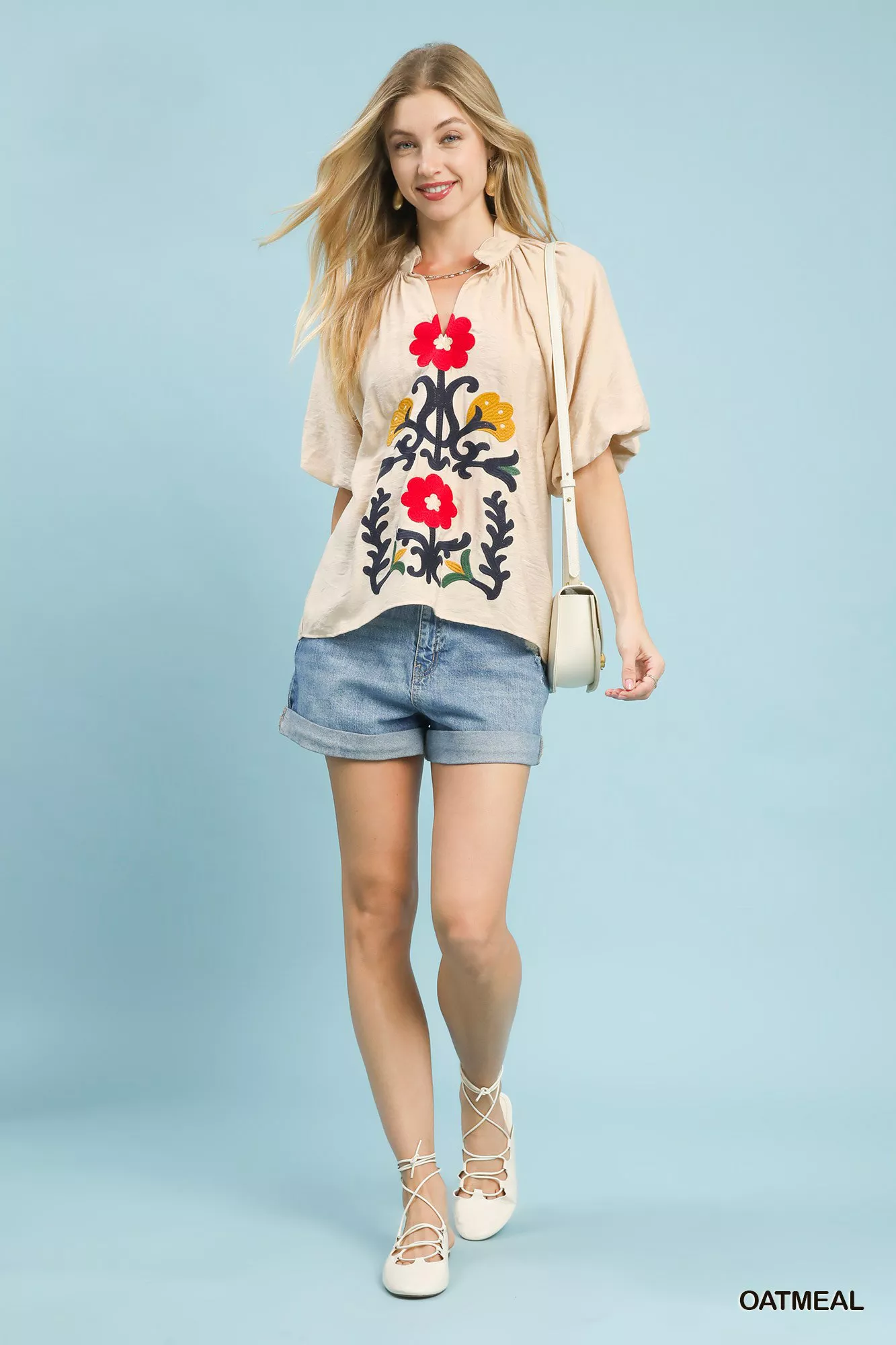 Umgee Embroidered Boho Puff Sleeve Blouse - Image 5