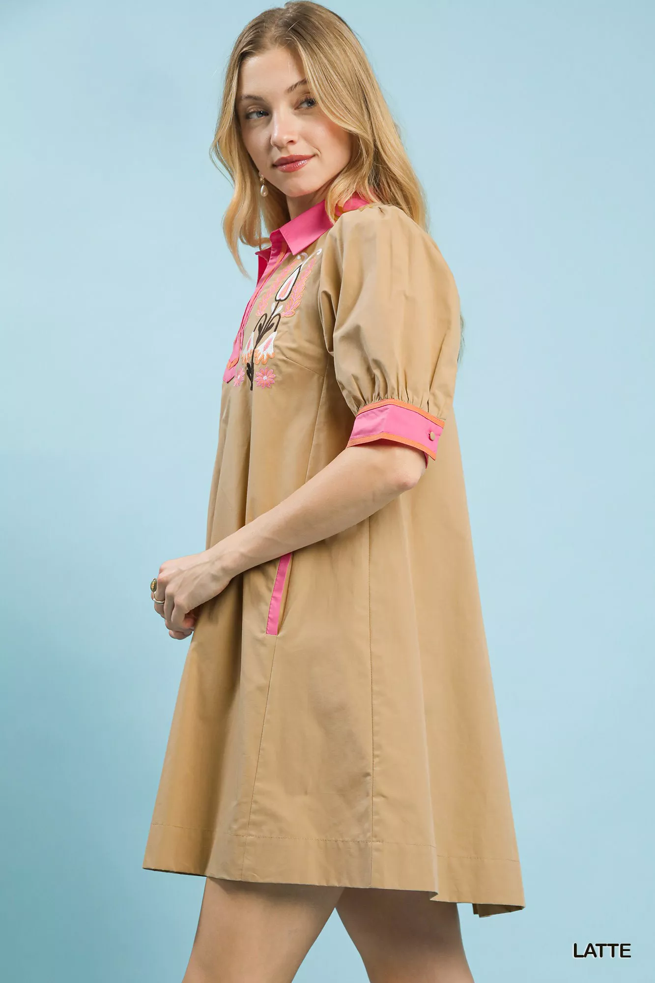 Umgee Embroidered Contrast Trim Tunic Dress - Image 2