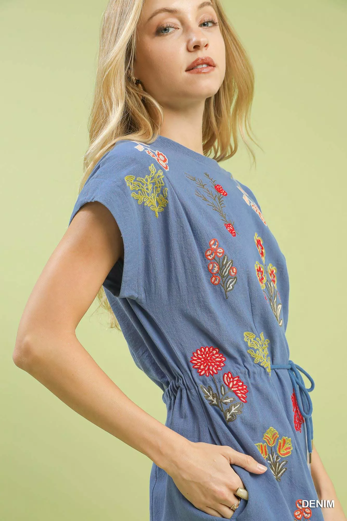 Umgee Embroidered Floral Mini Dress with Waist Tie - Image 5