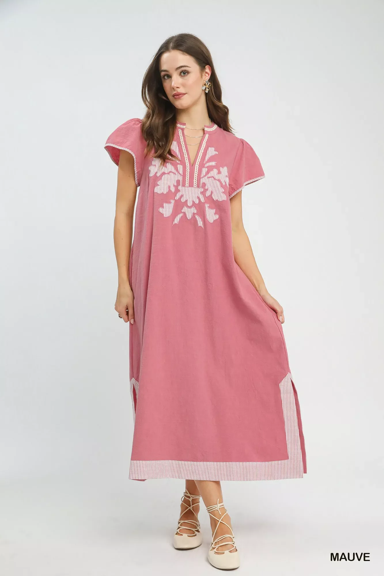 Umgee Embroidered Floral Short Sleeve Midi Dress with Contrast Trim - Image 5