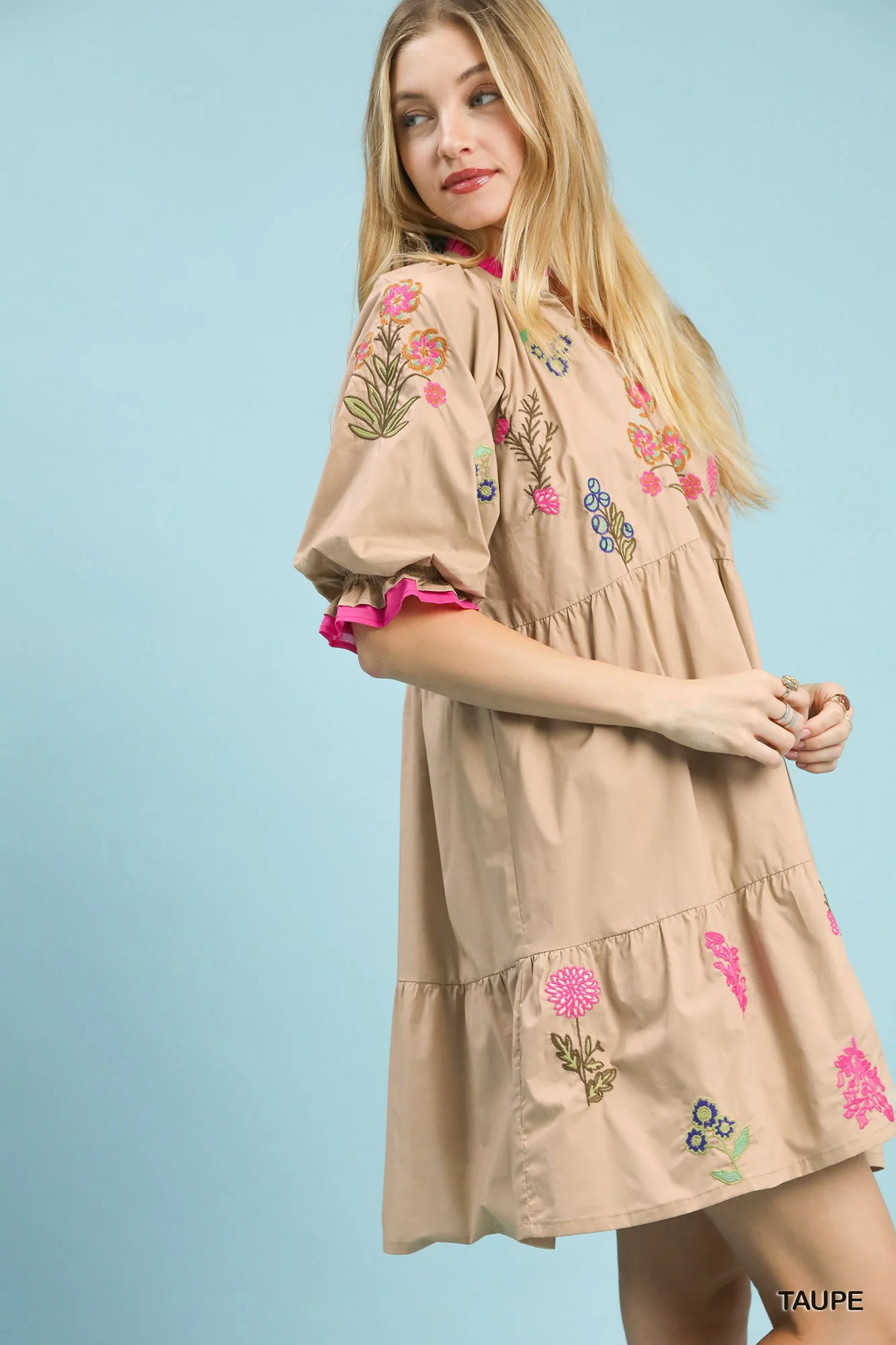 Umgee Embroidered Floral Tiered Dress - Image 2