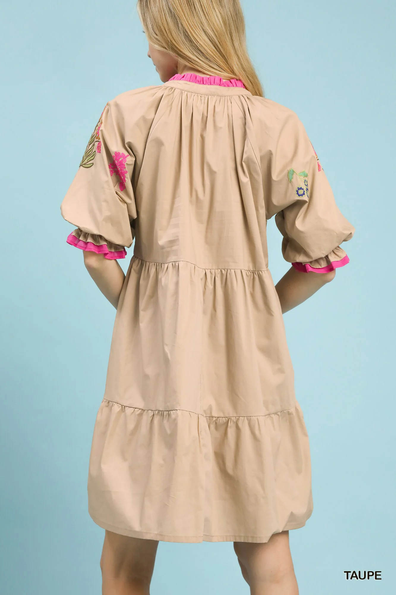 Umgee Embroidered Floral Tiered Dress - Image 3