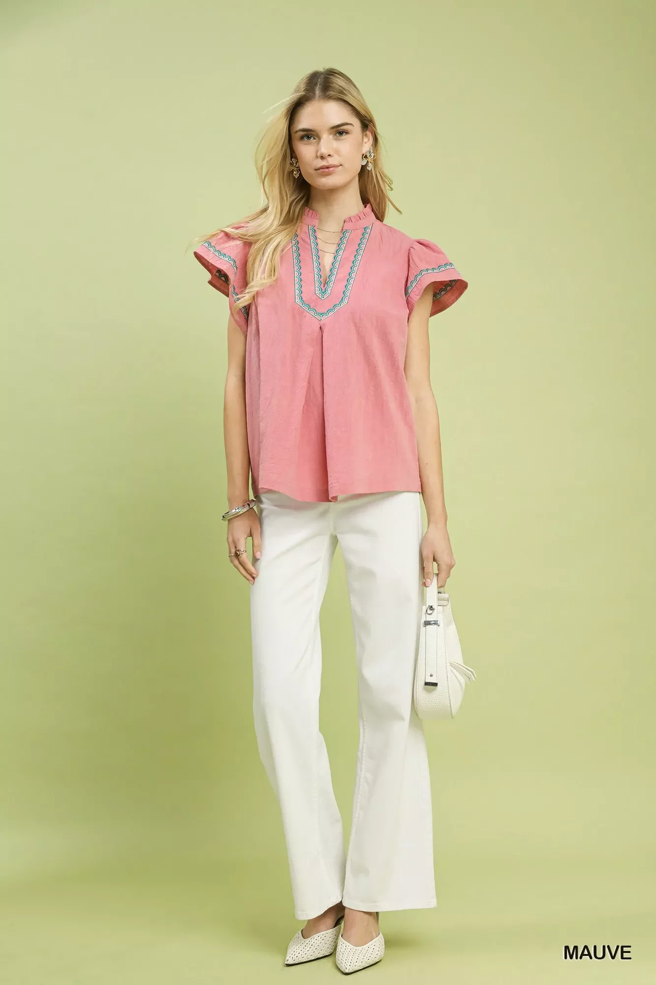 Umgee Embroidered Flutter Sleeve Blouse - Image 6
