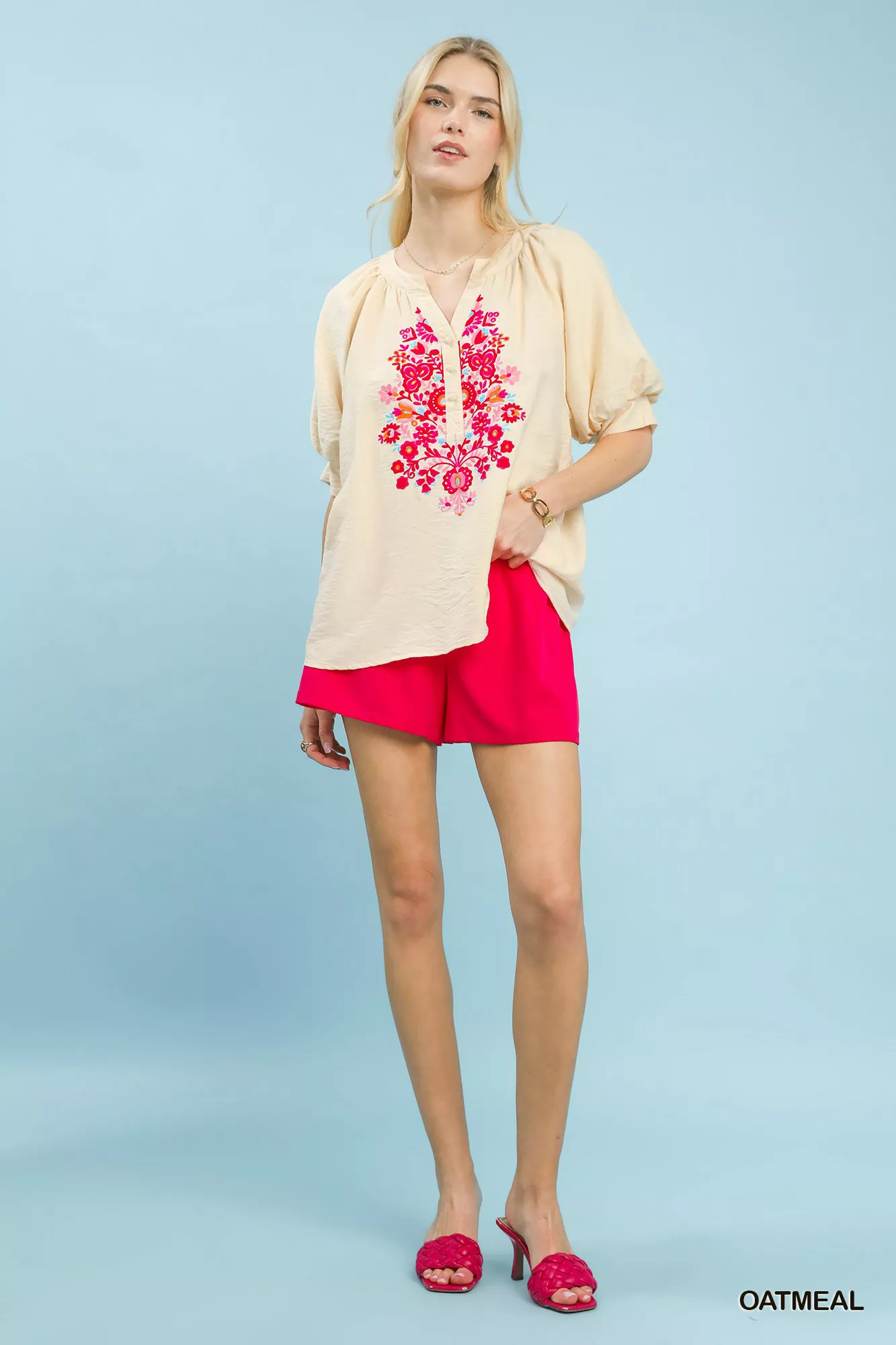 Umgee Embroidered Puff Sleeve Blouse - Image 4
