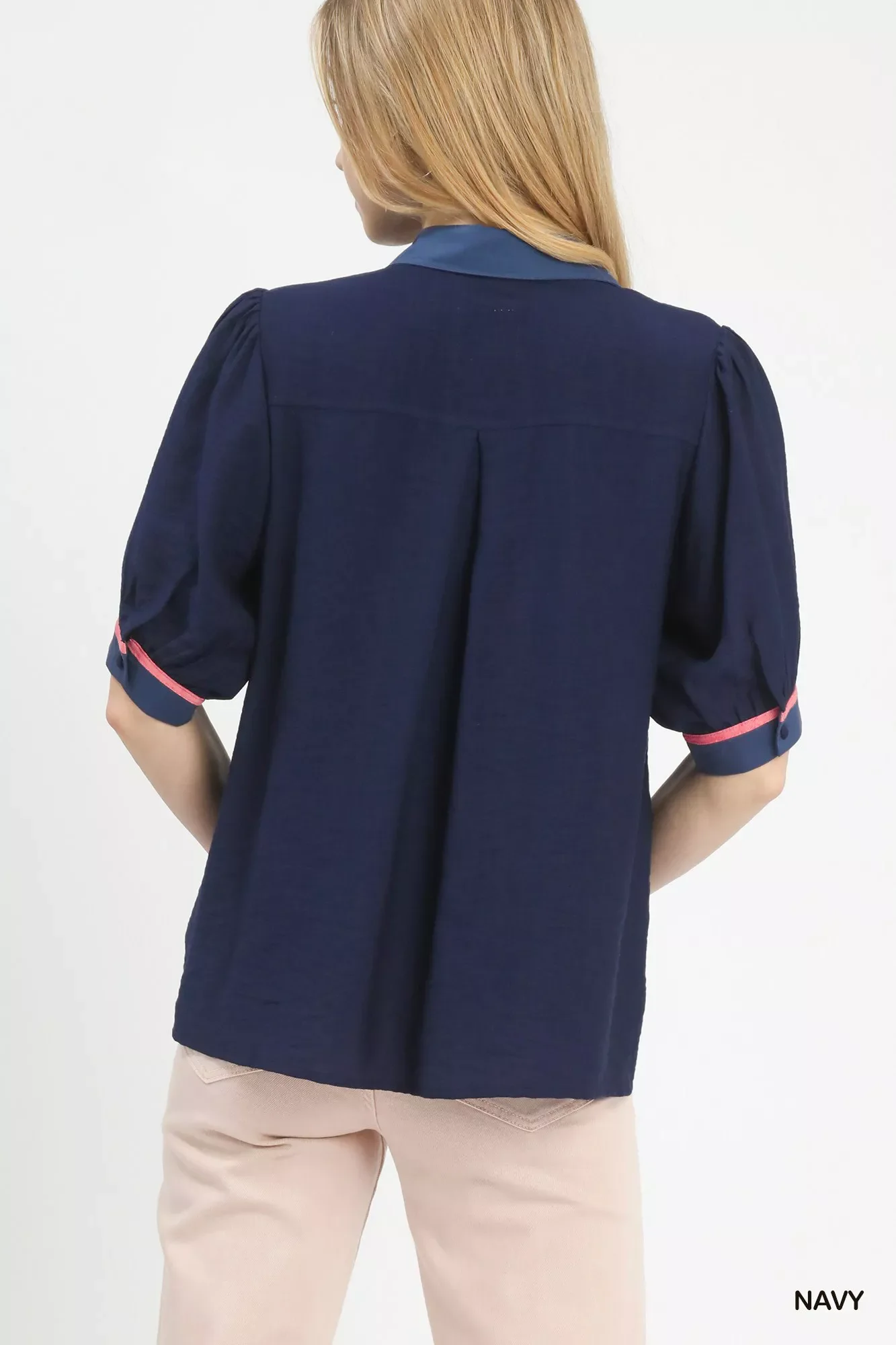 Umgee Embroidered Puff Sleeve Contrast Trim Top - Image 5