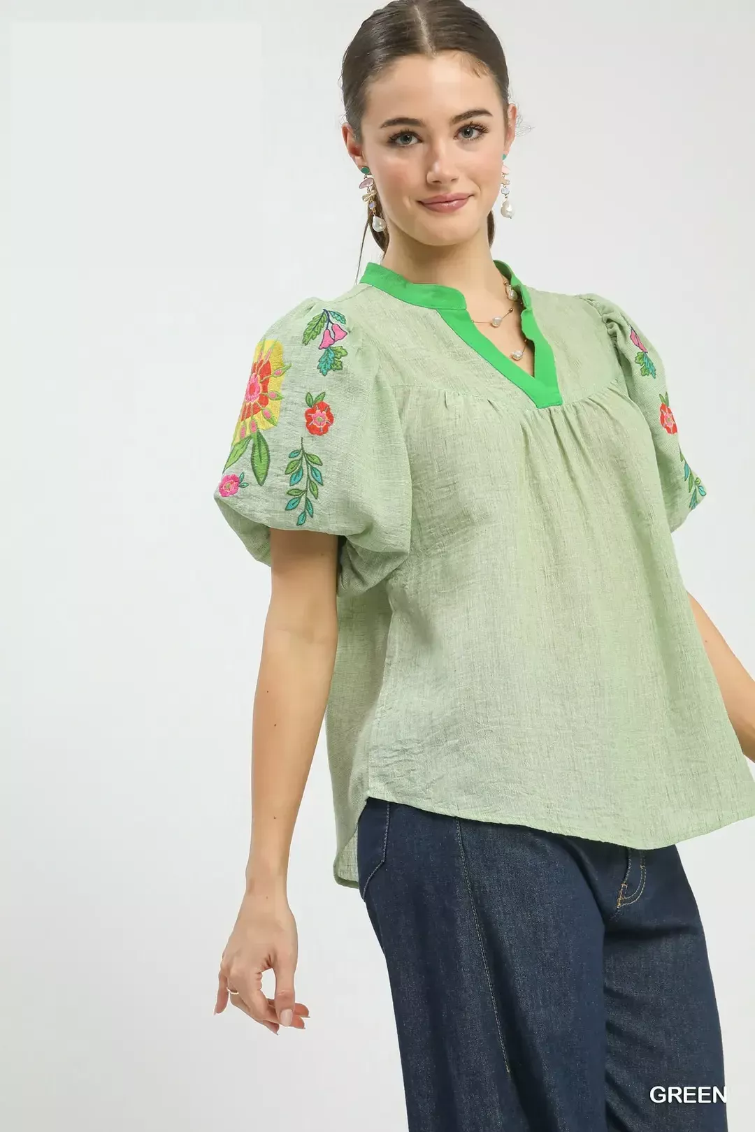 Umgee Embroidered Puff Sleeve Top - Image 2
