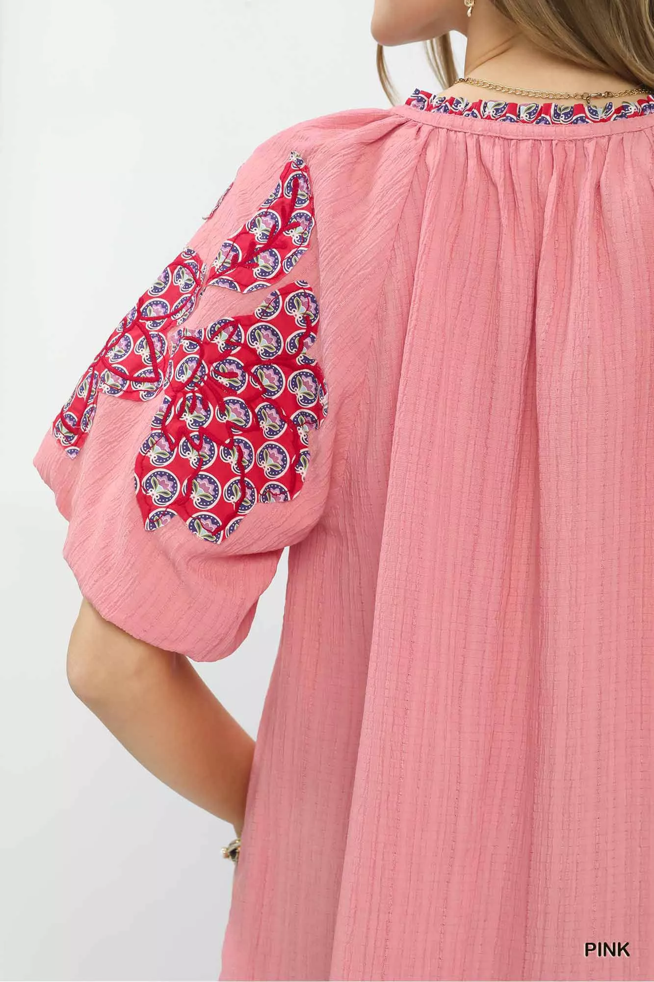 Umgee Embroidered Sleeve Contrast Trim Top - Image 4