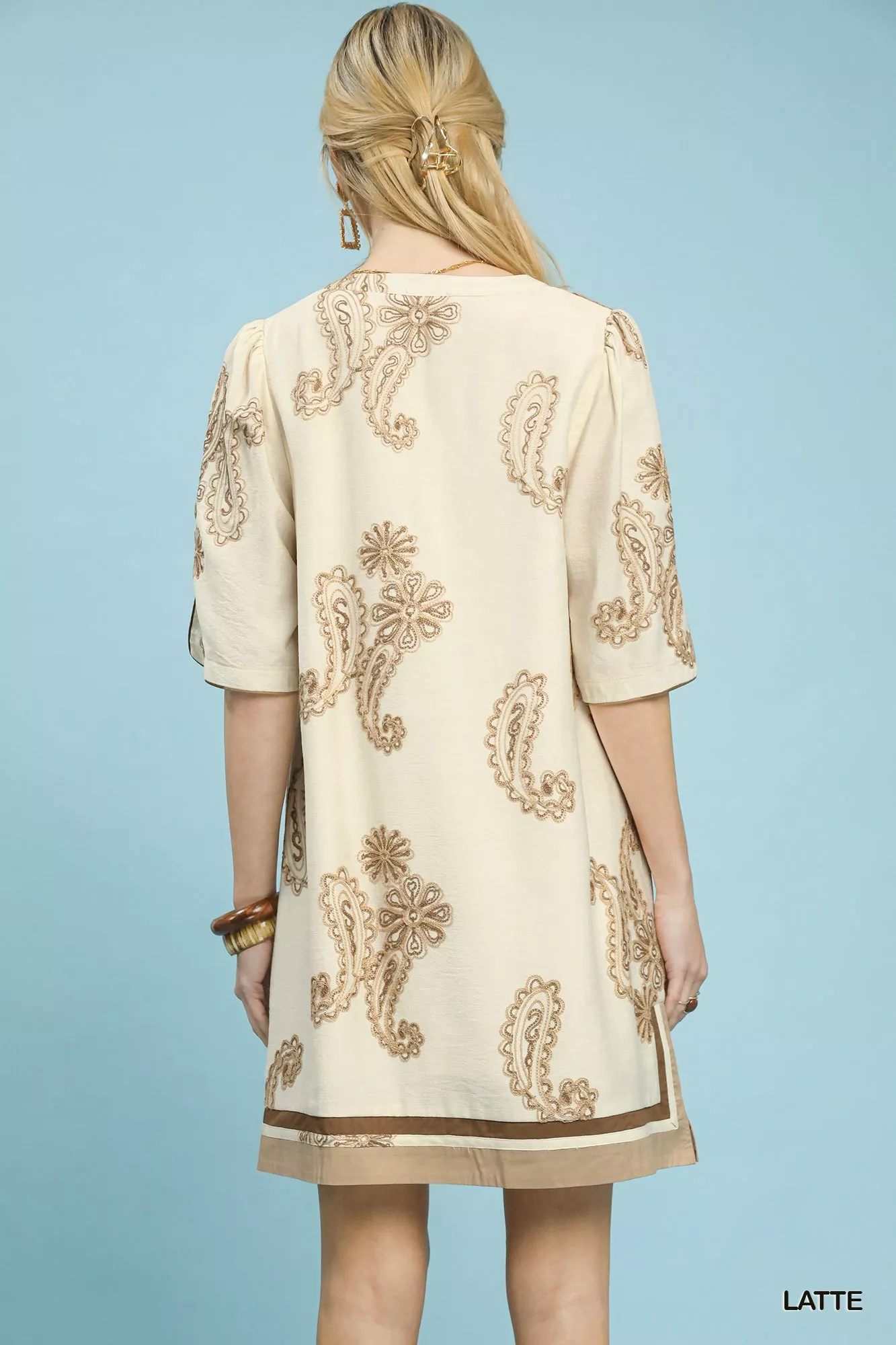 Umgee Embroidered Split Neck Shift Dress - Image 3