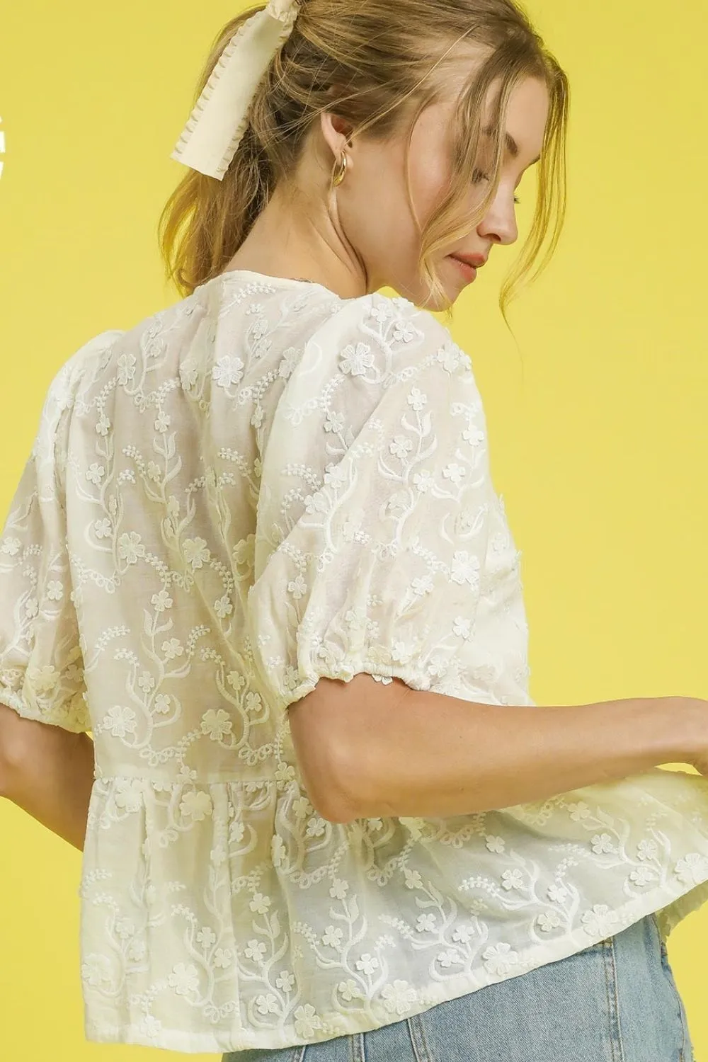 Umgee Embroidered Tie Front Peplum Blouse - Image 2