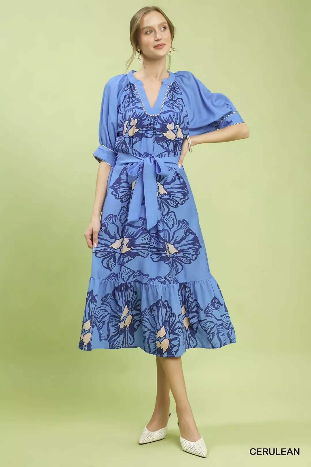 Umgee Floral Belted Midi Dress - Image 2