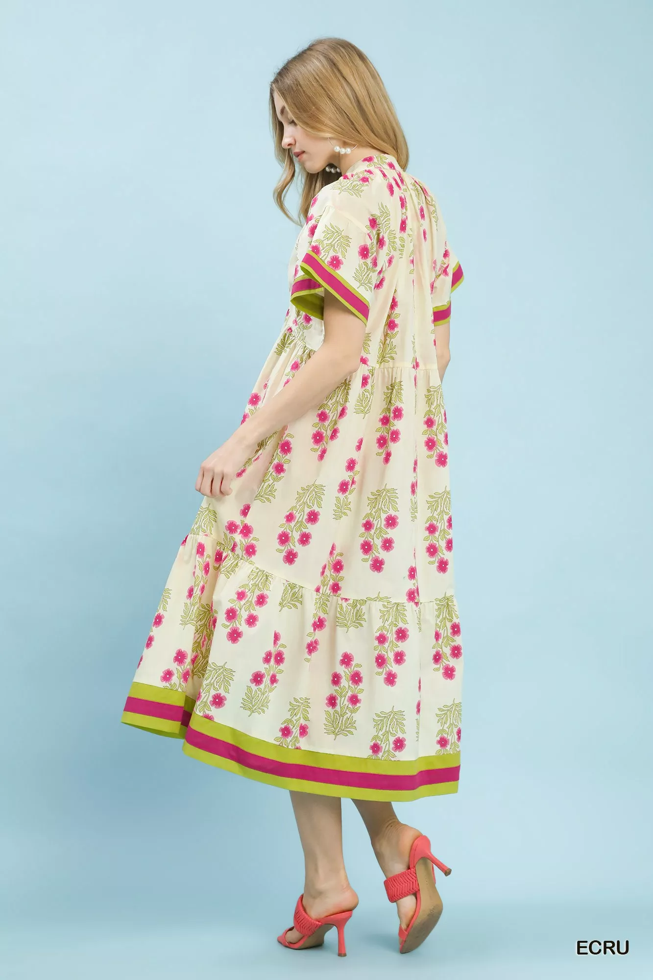 Umgee Floral Border Tiered Midi Dress - Image 4