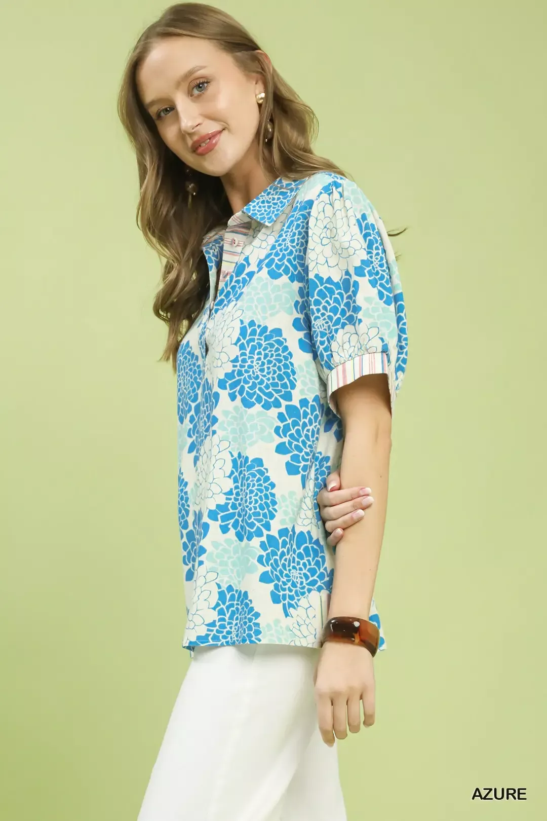 Umgee Floral Collared Short Sleeve Blouse - Image 2