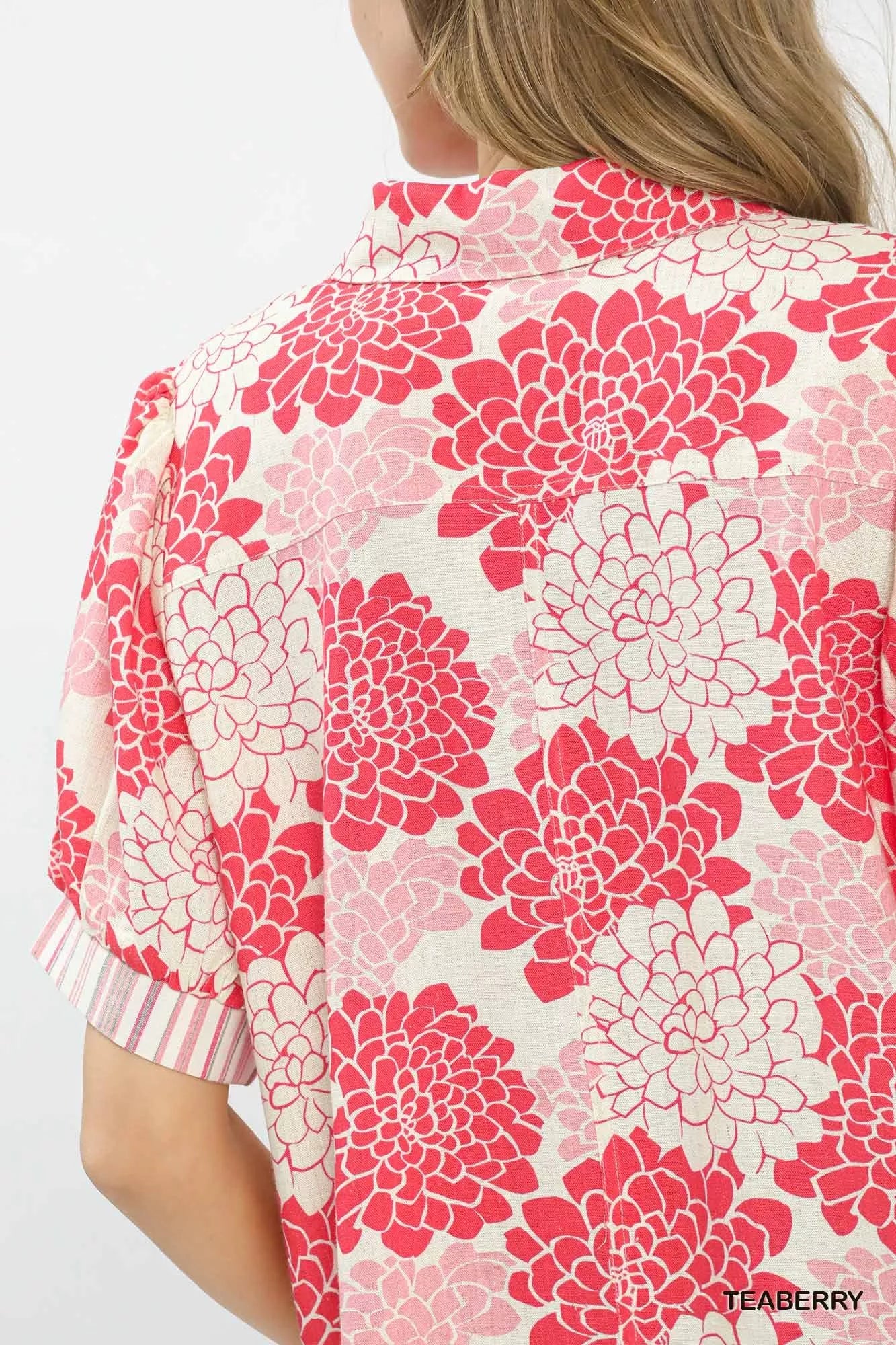 Umgee Floral Collared Short Sleeve Blouse - Image 4