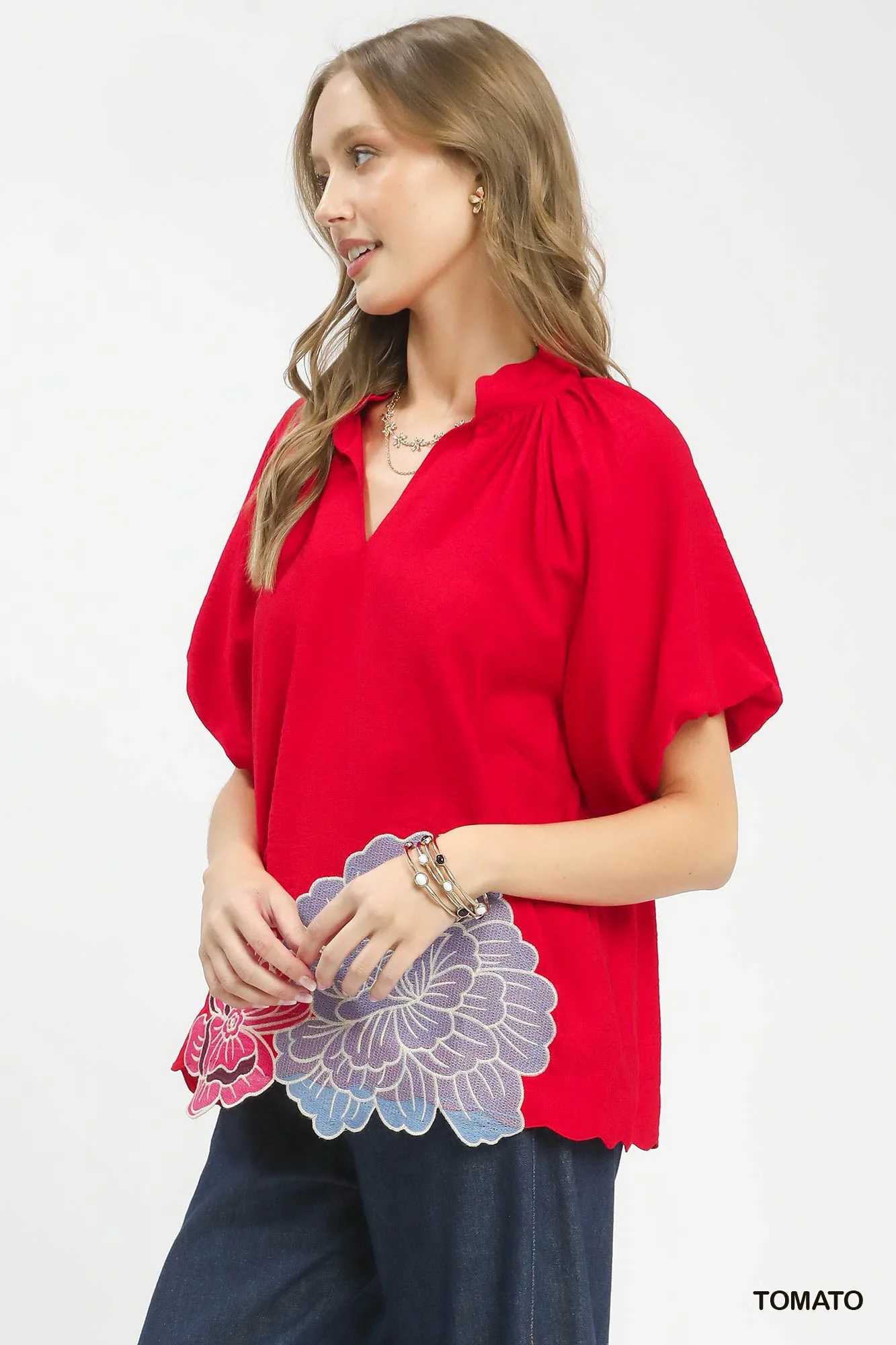 Umgee Floral Embroidered Hem Blouse - Image 2