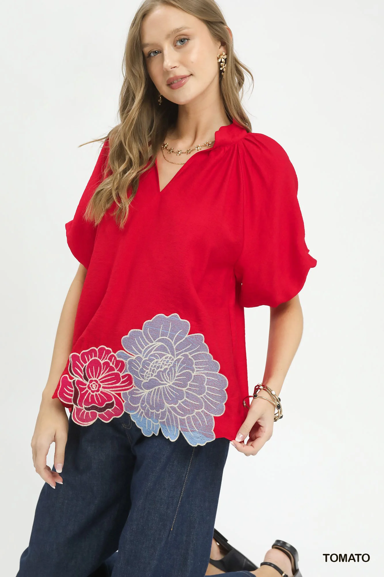 Umgee Floral Embroidered Hem Blouse - Image 4