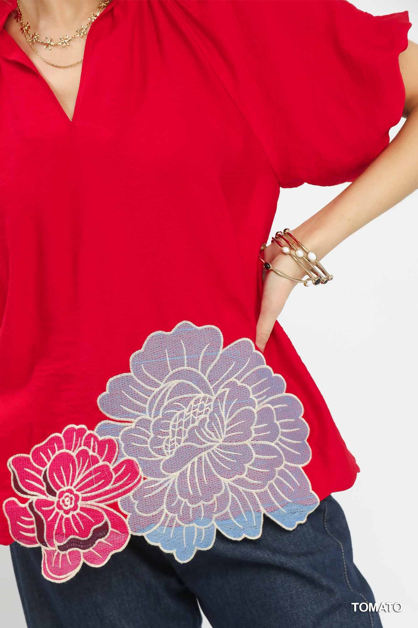 Umgee Floral Embroidered Hem Blouse - Image 5