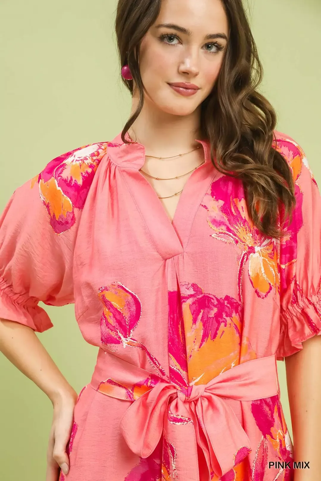 Umgee Floral Flounce Sleeve Midi Dress with Belted - Image 6
