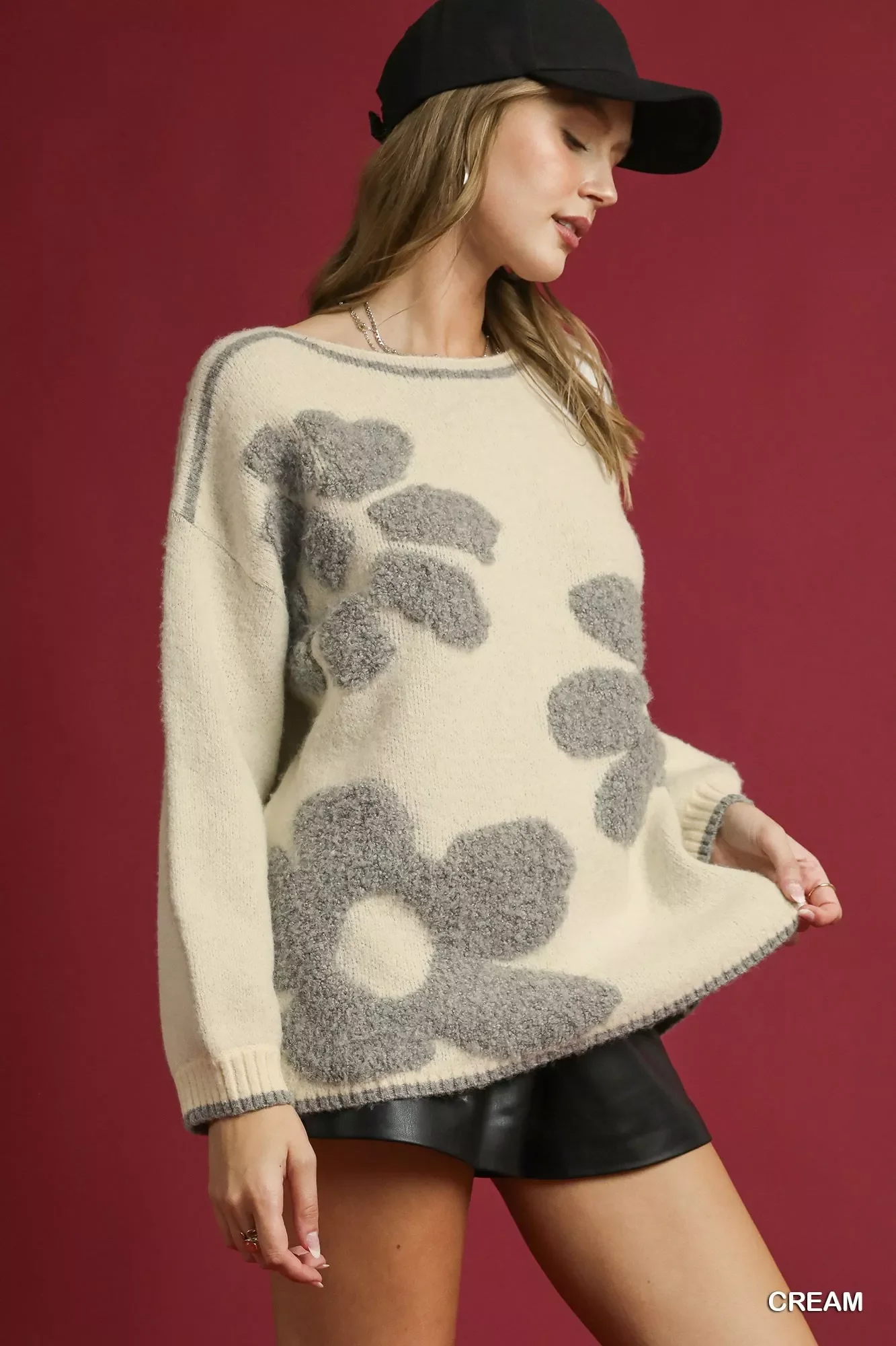 Umgee Floral Jacquard Knit Sweater - Image 3