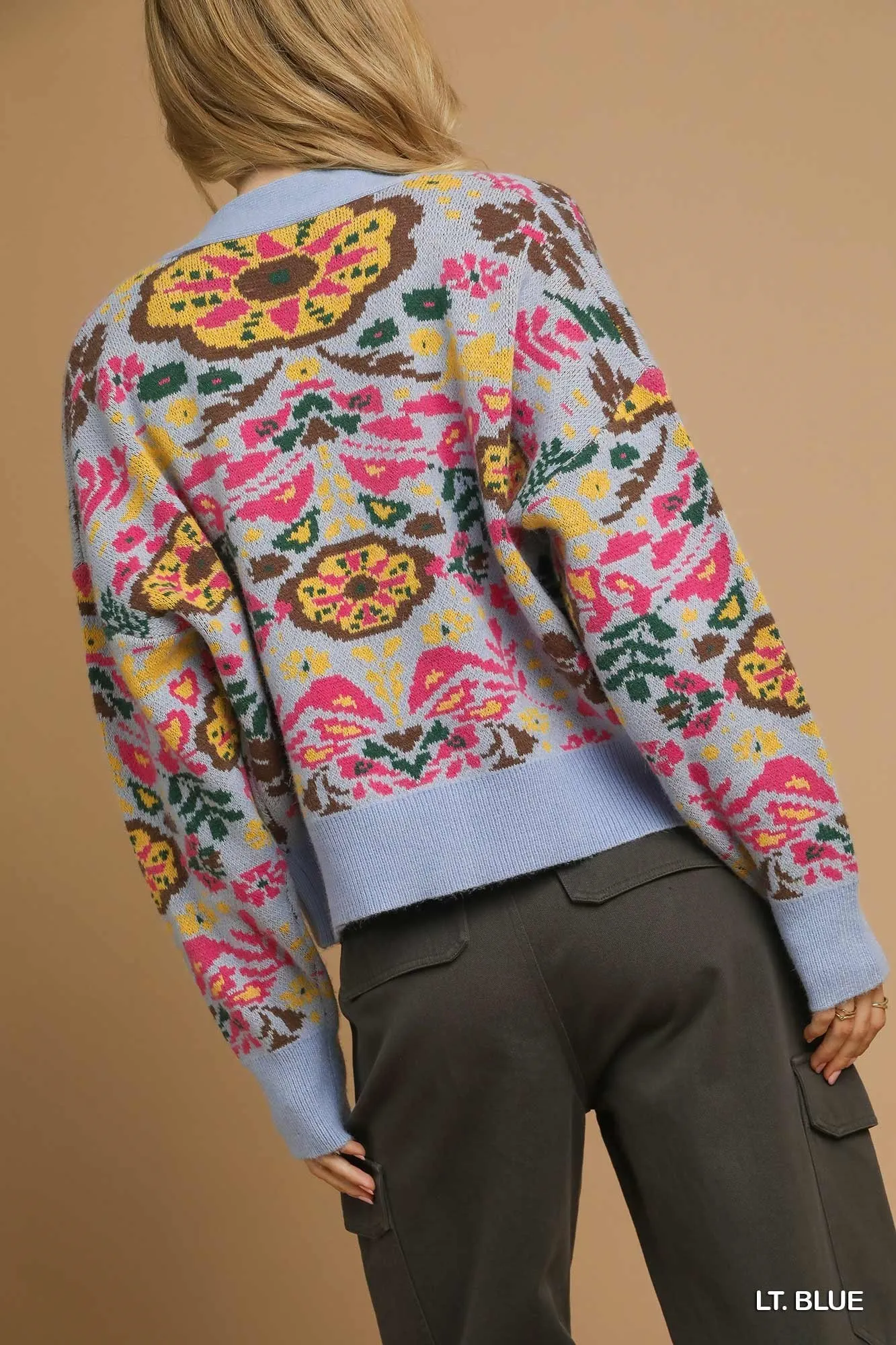 Umgee Floral Knit Button-Up Cardigan - Image 3