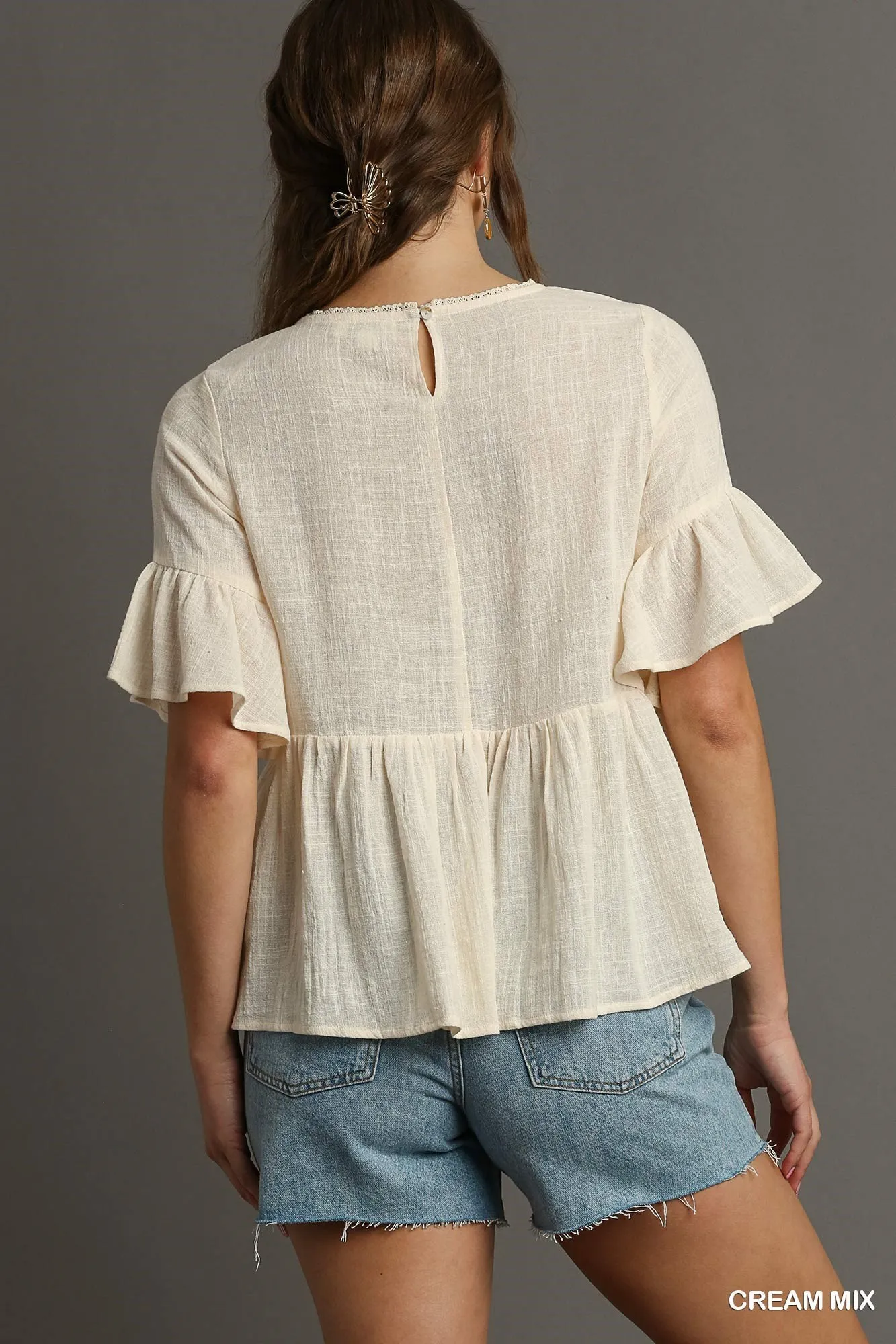 Umgee Floral Lace Trimmed Detail Half Sleeve Babydoll Top - Image 2