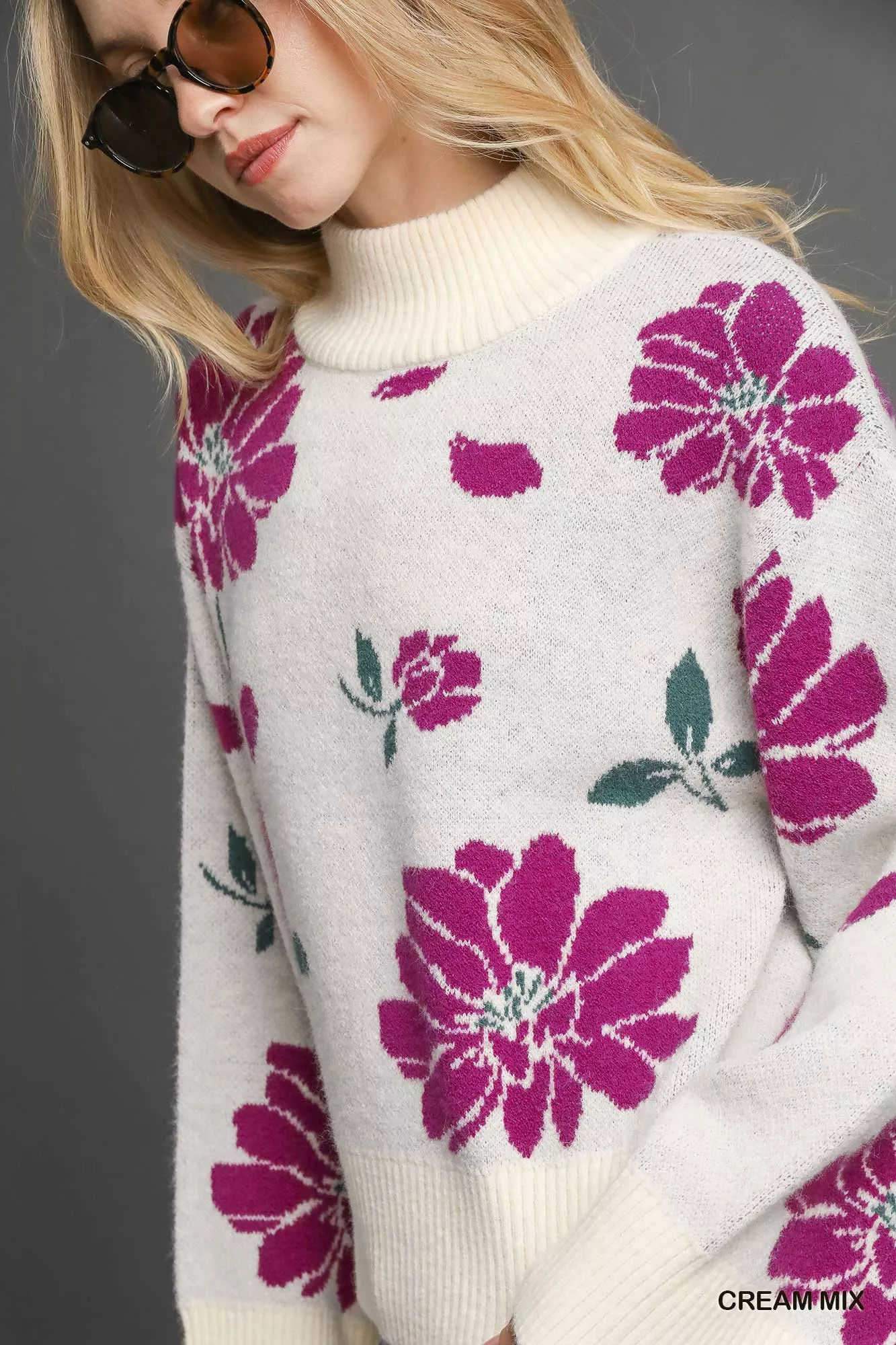 Umgee Floral Patterned Mock Neck Sweater - Image 5