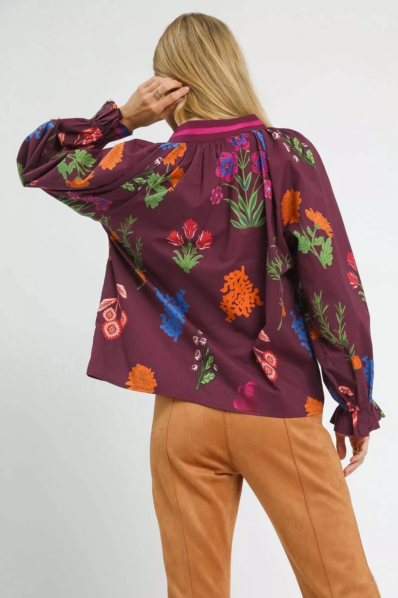 Umgee Floral Print Flounce Sleeve Blouse - Image 3