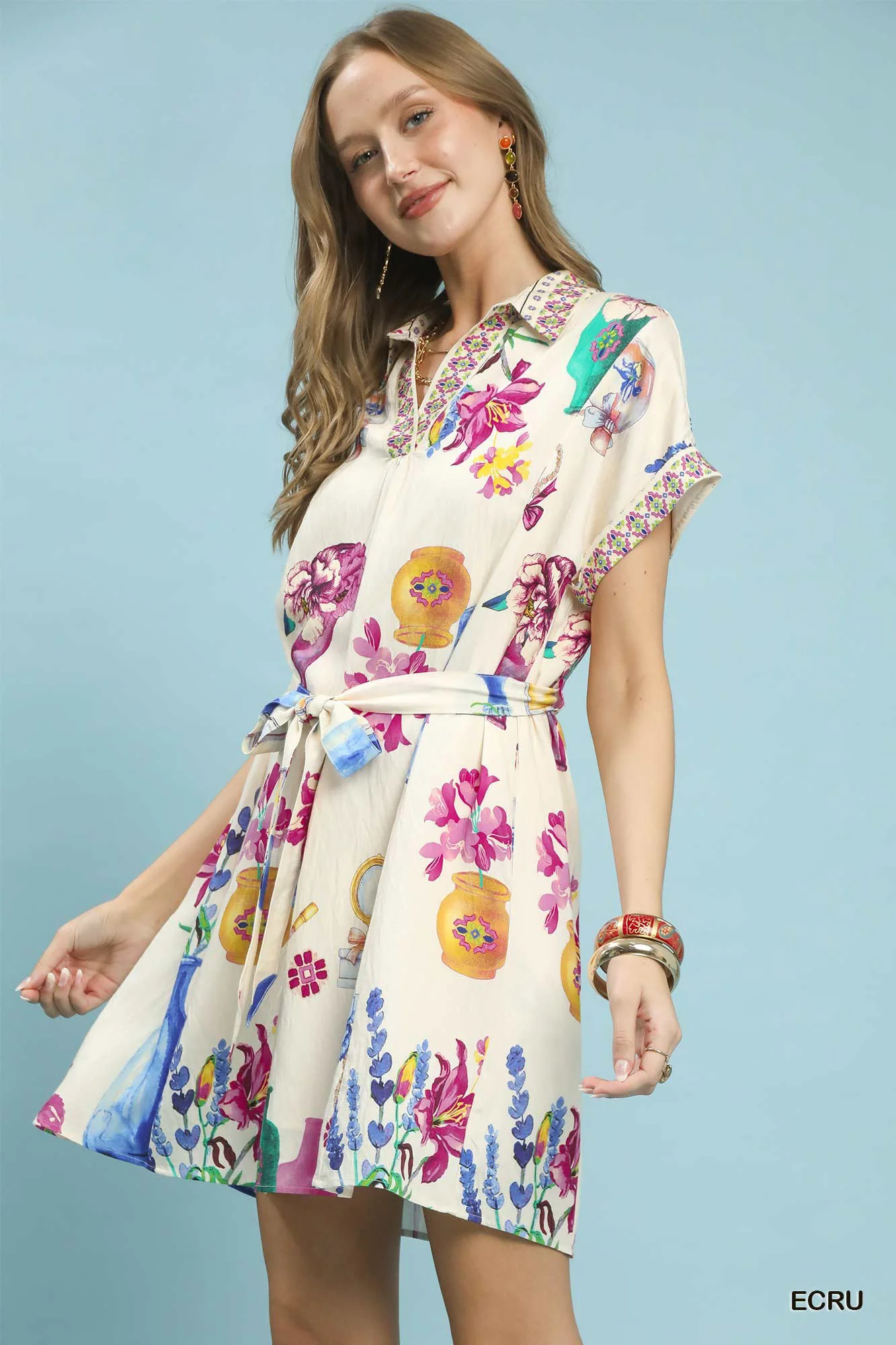 Umgee Floral Print Mini Dress with Belt - Image 2