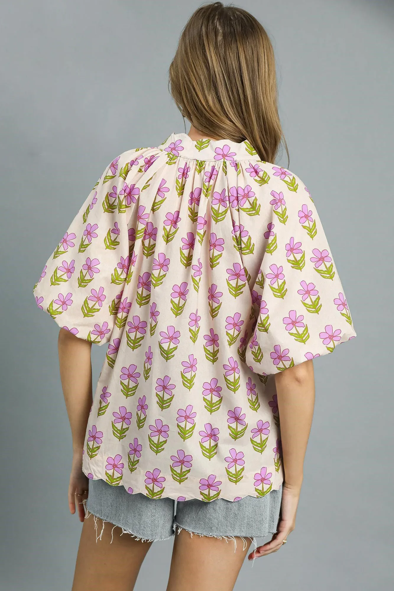 Umgee Floral Print Puff Sleeve Blouse - Image 3