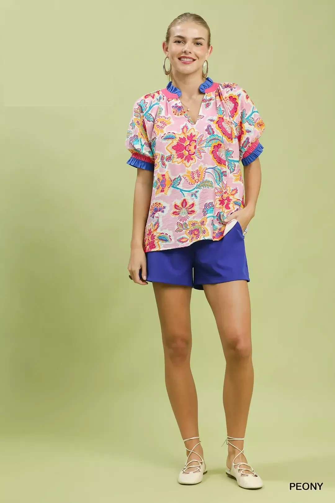Umgee Floral Print Ruffled Short Sleeve Top - Image 5