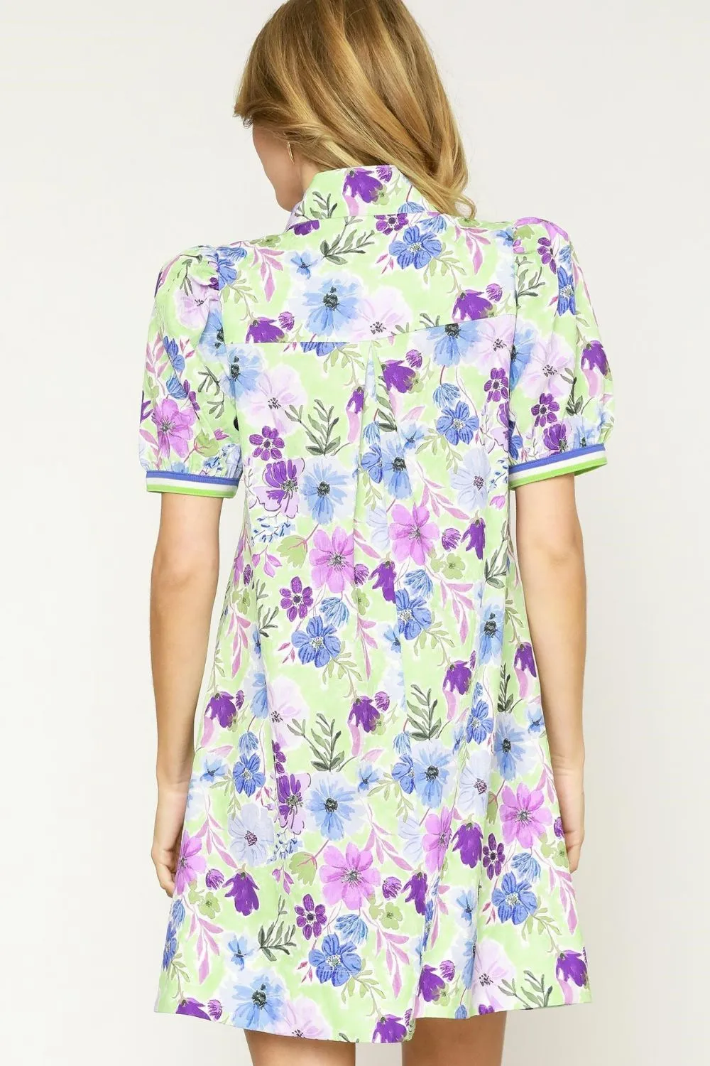 Umgee Floral Print Short Puff Sleeve Mini Dress - Image 3