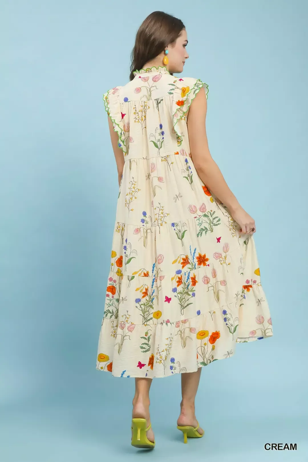 Umgee Floral Ruffle Tiered Midi Dress with Scalloped Detail - Image 3