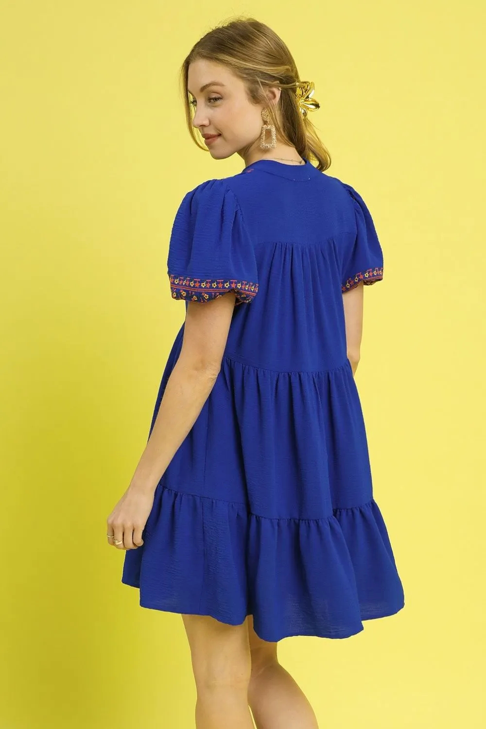 Umgee Floral Trim Puff Sleeve Mini Dress - Image 3