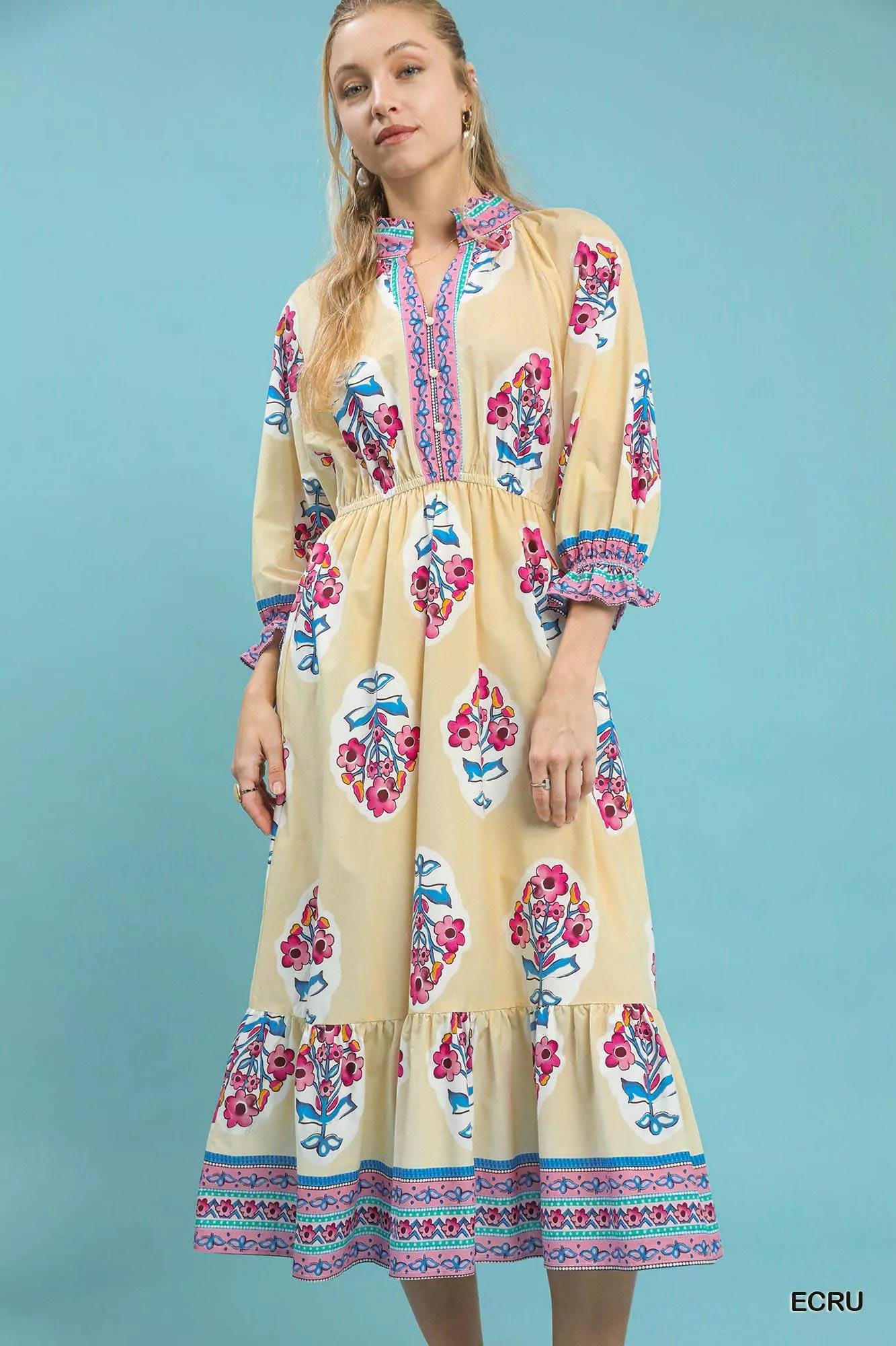 Umgee Flower Patch Border Print Midi Dress - Image 4