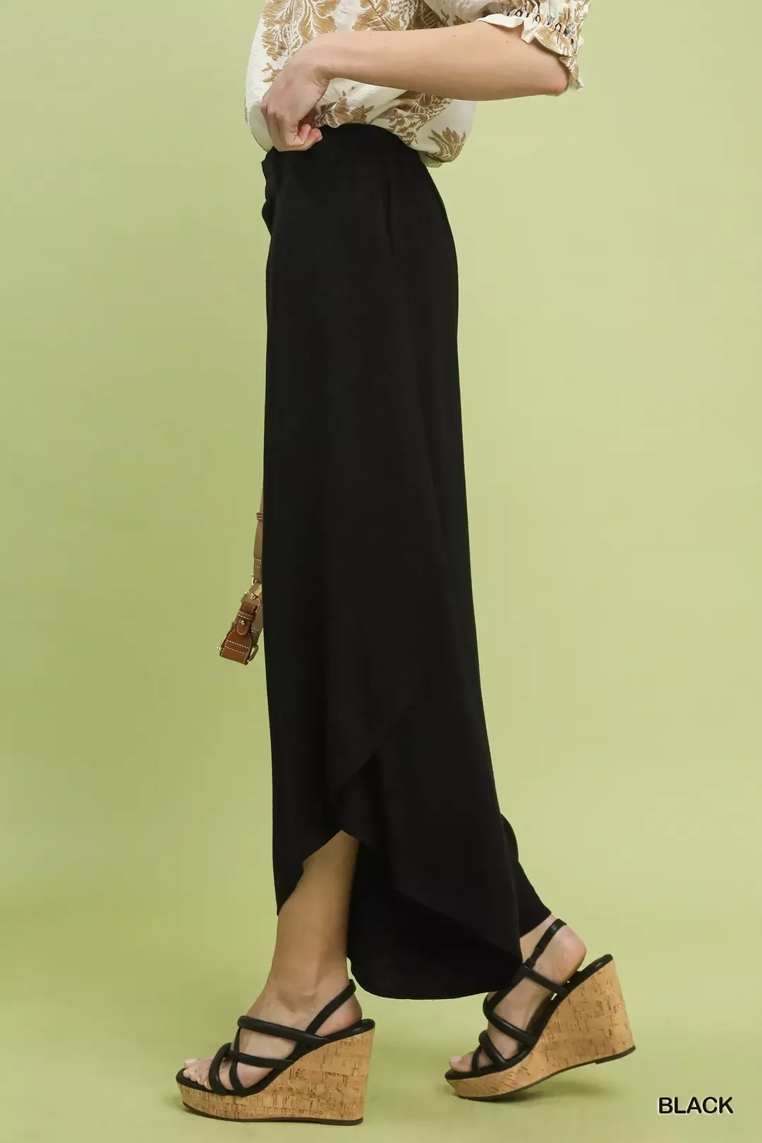 Umgee Flowy Asymmetrical Hem Wide Leg Pants - Image 2