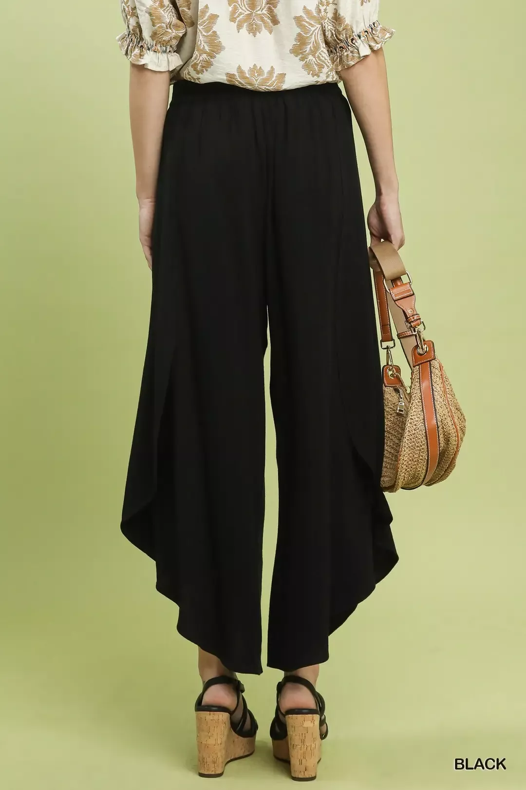 Umgee Flowy Asymmetrical Hem Wide Leg Pants - Image 3